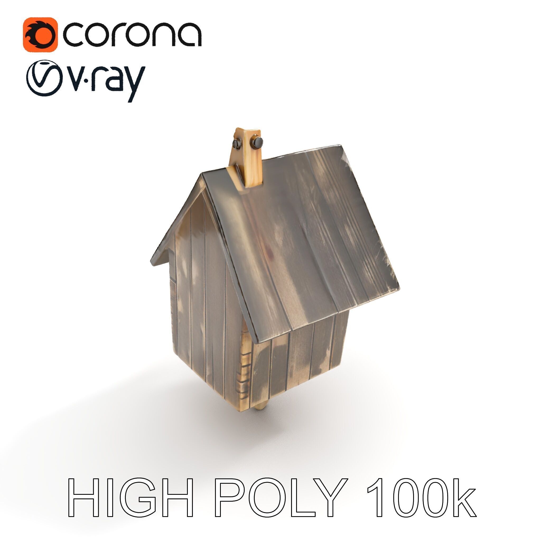 Weathered Wooden Birdhouse Model Pack Low-poly 3D model_18