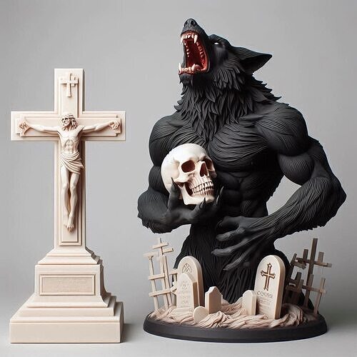 869 Ivory Werewolf Howling with Skull 3D Model beast 3D print model