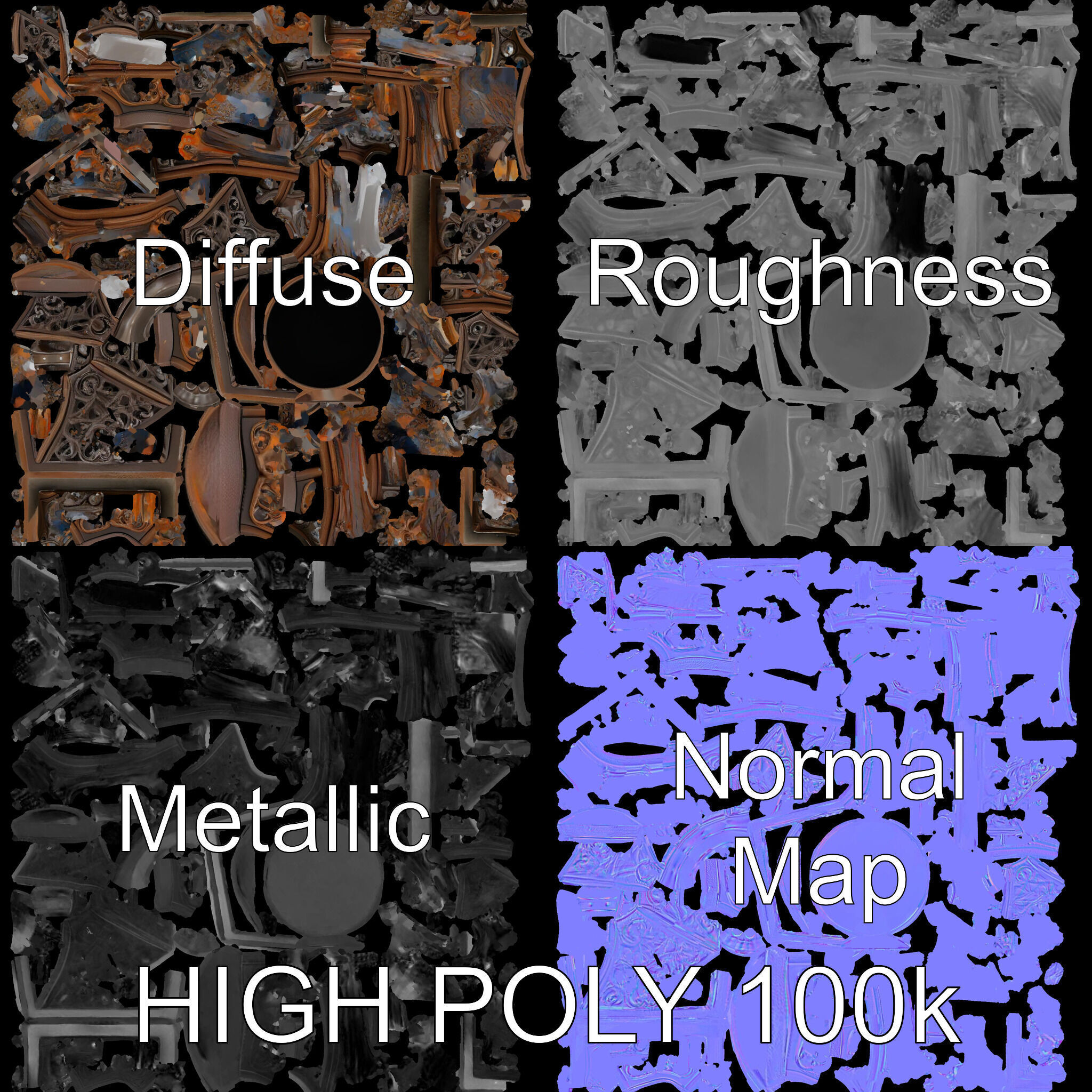 Antique Lantern Model Pack with Decorative Ironwork Low-poly 3D model_3