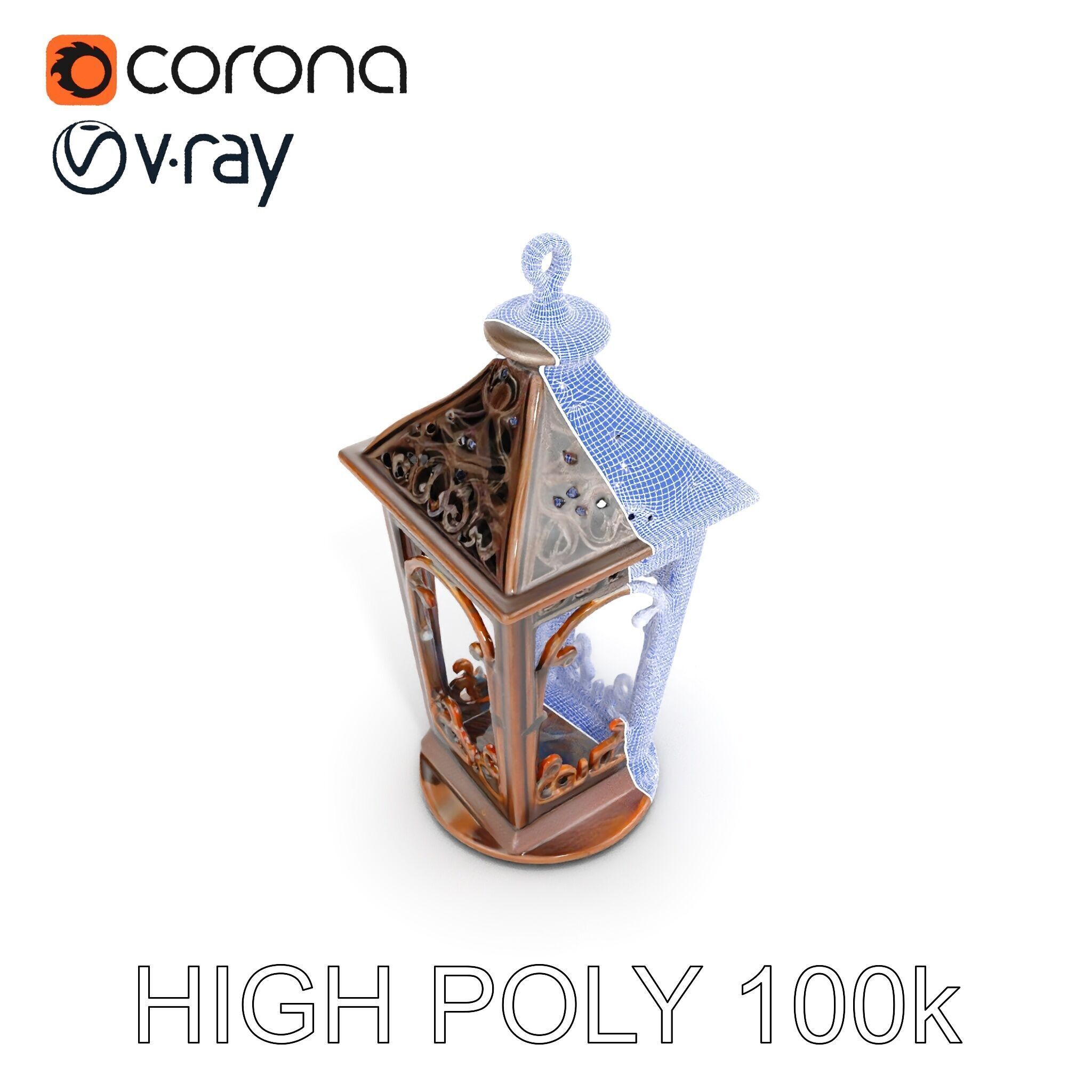Antique Lantern Model Pack with Decorative Ironwork Low-poly 3D model_26