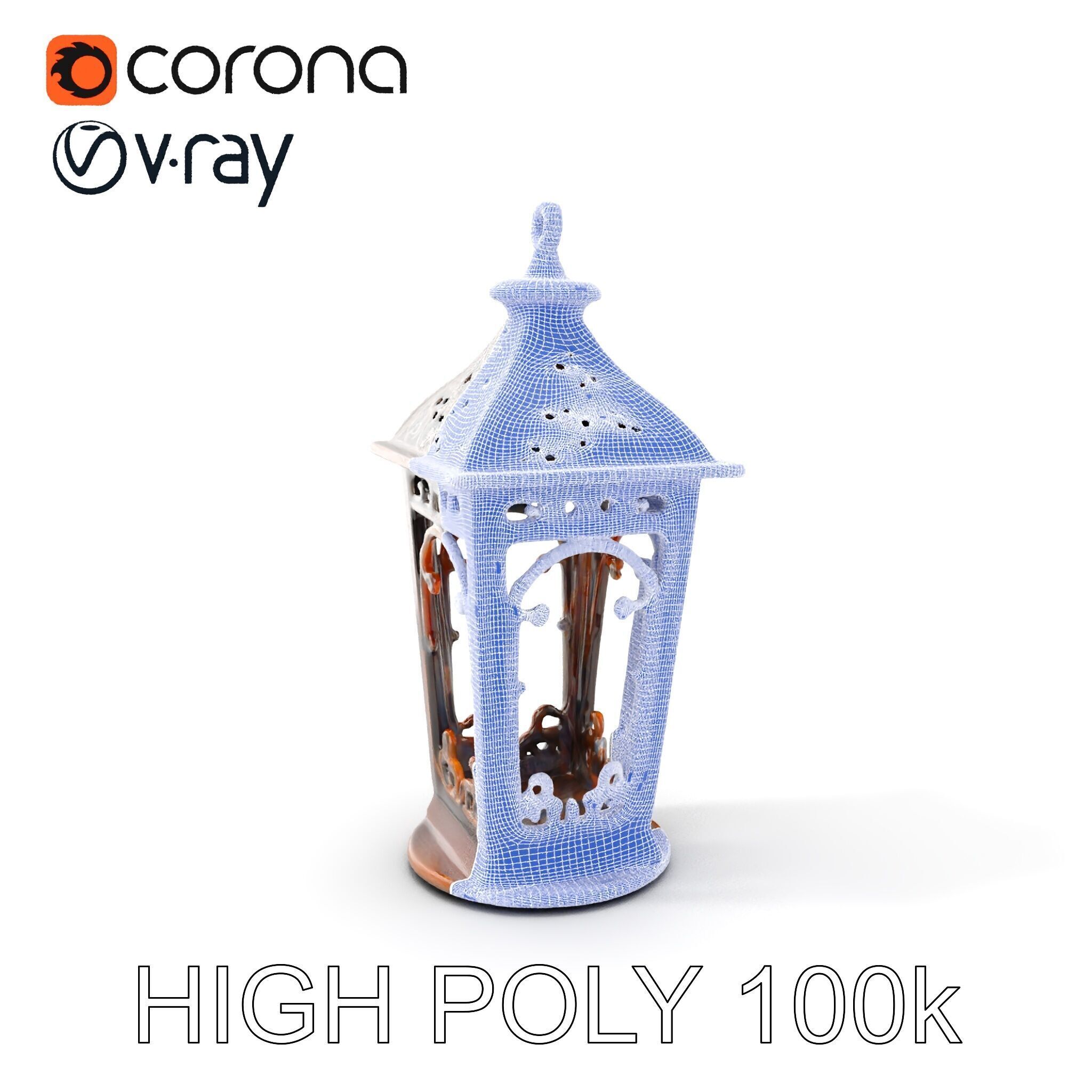 Antique Lantern Model Pack with Decorative Ironwork Low-poly 3D model_4