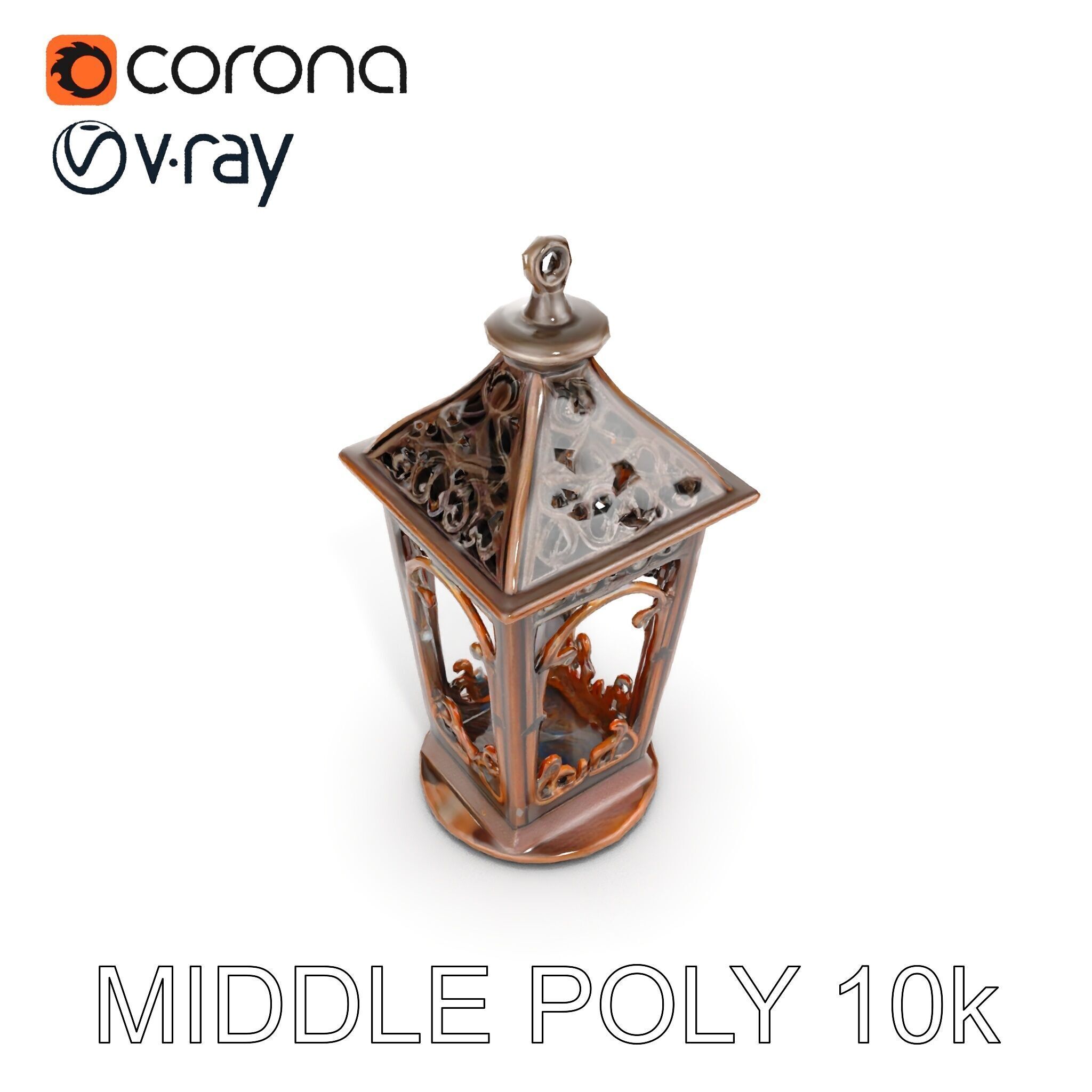 Antique Lantern Model Pack with Decorative Ironwork Low-poly 3D model_6
