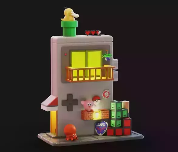 Gameboy House Diorama 3D Printable Cozy Console Scene