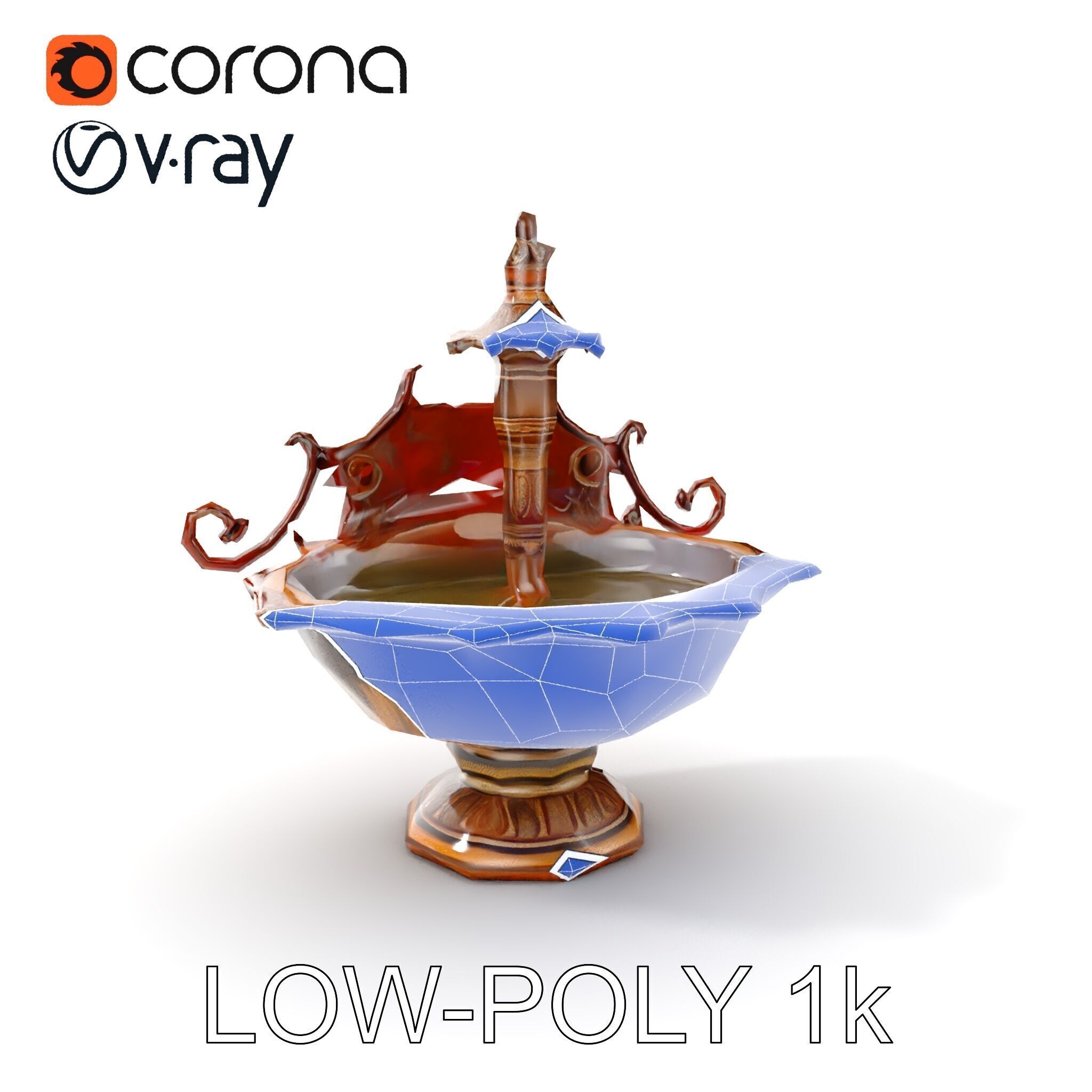 Ornate Fountain D Model Pack Low-poly 3D model_10