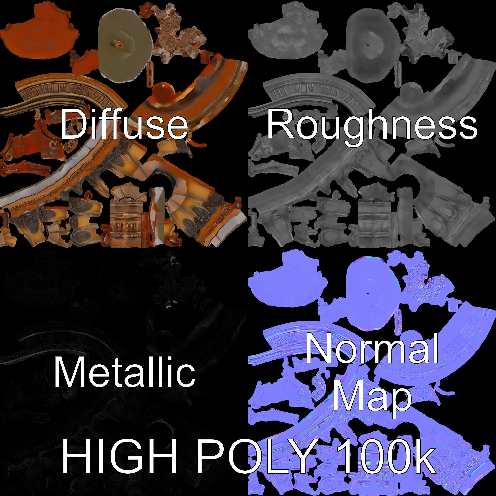 Ornate Fountain D Model Pack Low-poly 3D model_4