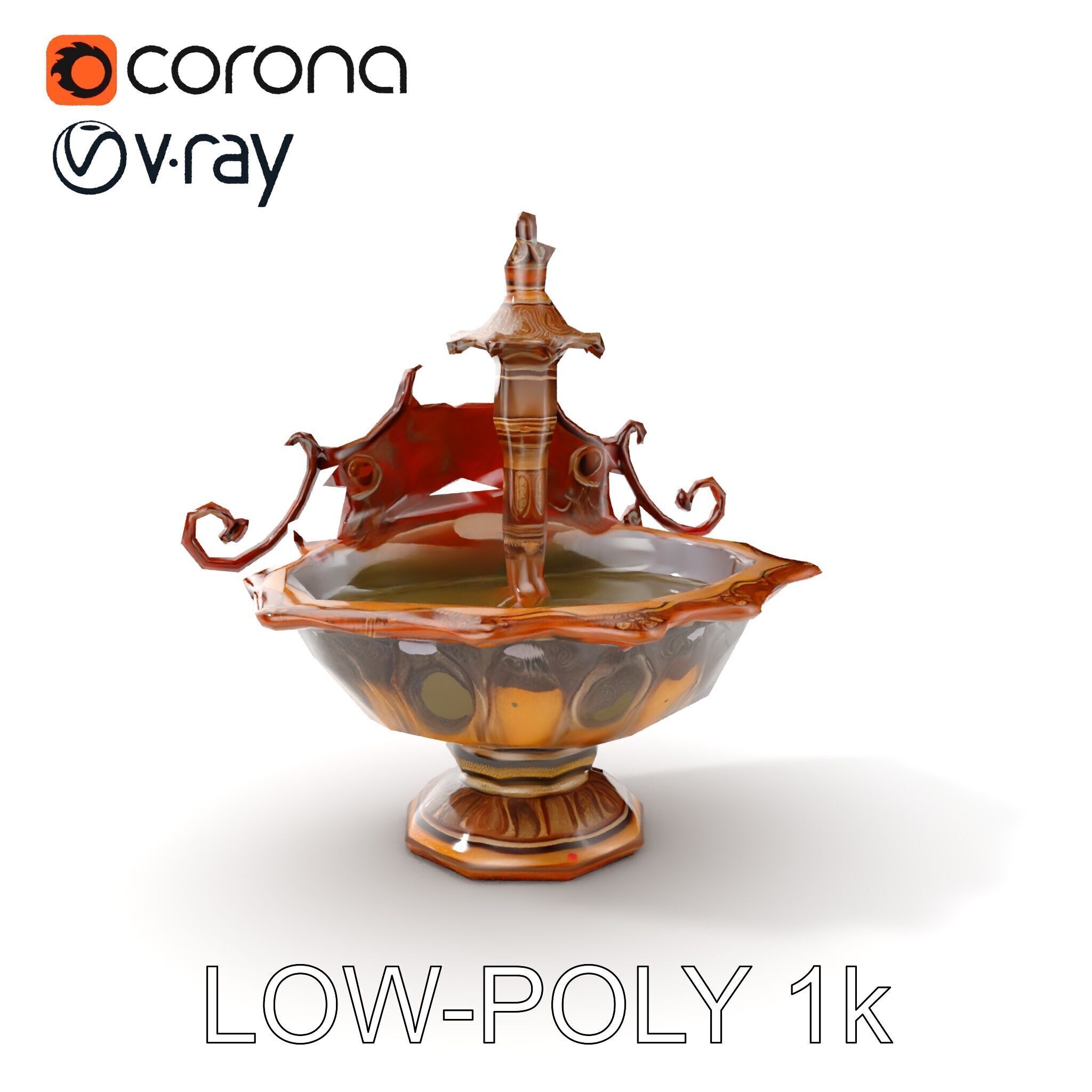 Ornate Fountain D Model Pack Low-poly 3D model_24