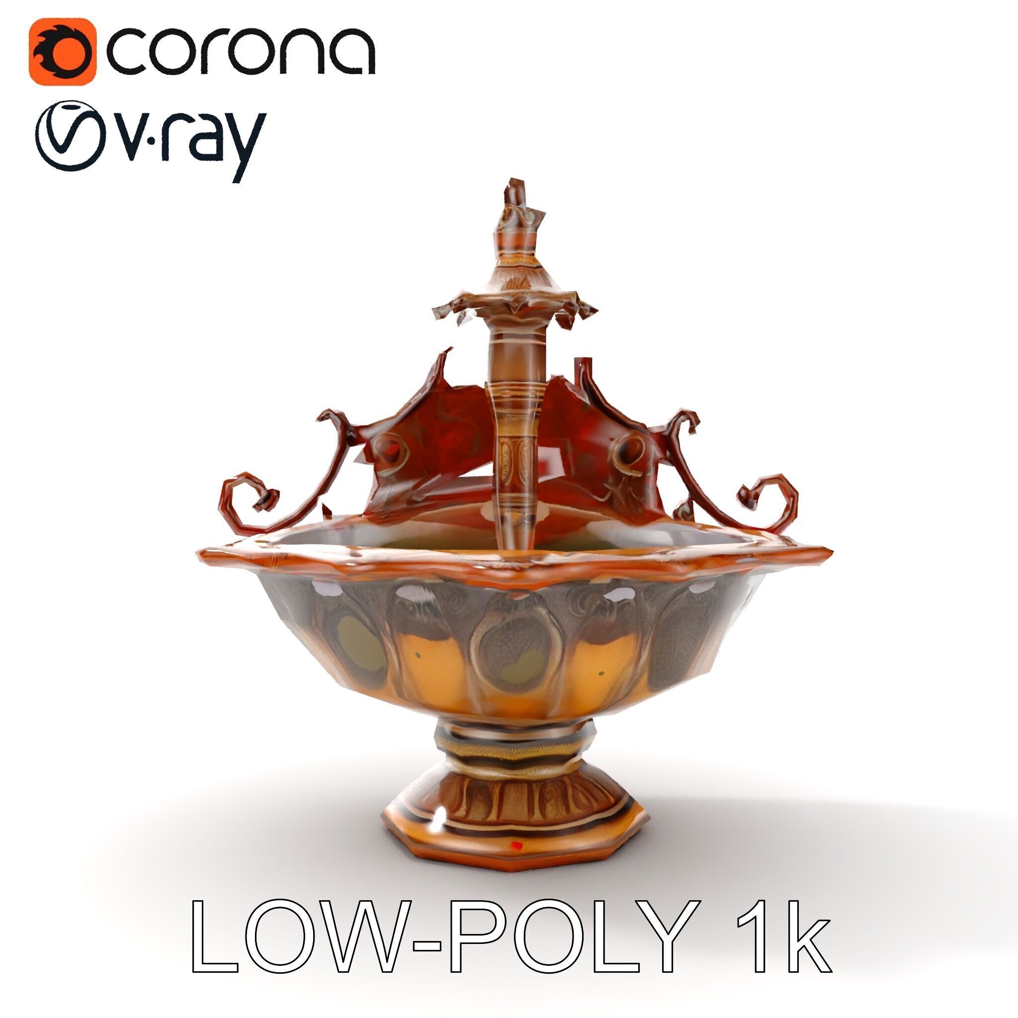 Ornate Fountain D Model Pack Low-poly 3D model_15