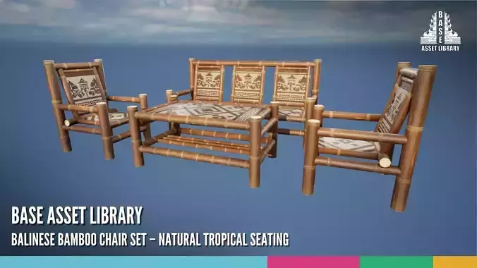 Balinese Bamboo Chair Set Natural Tropical Seating