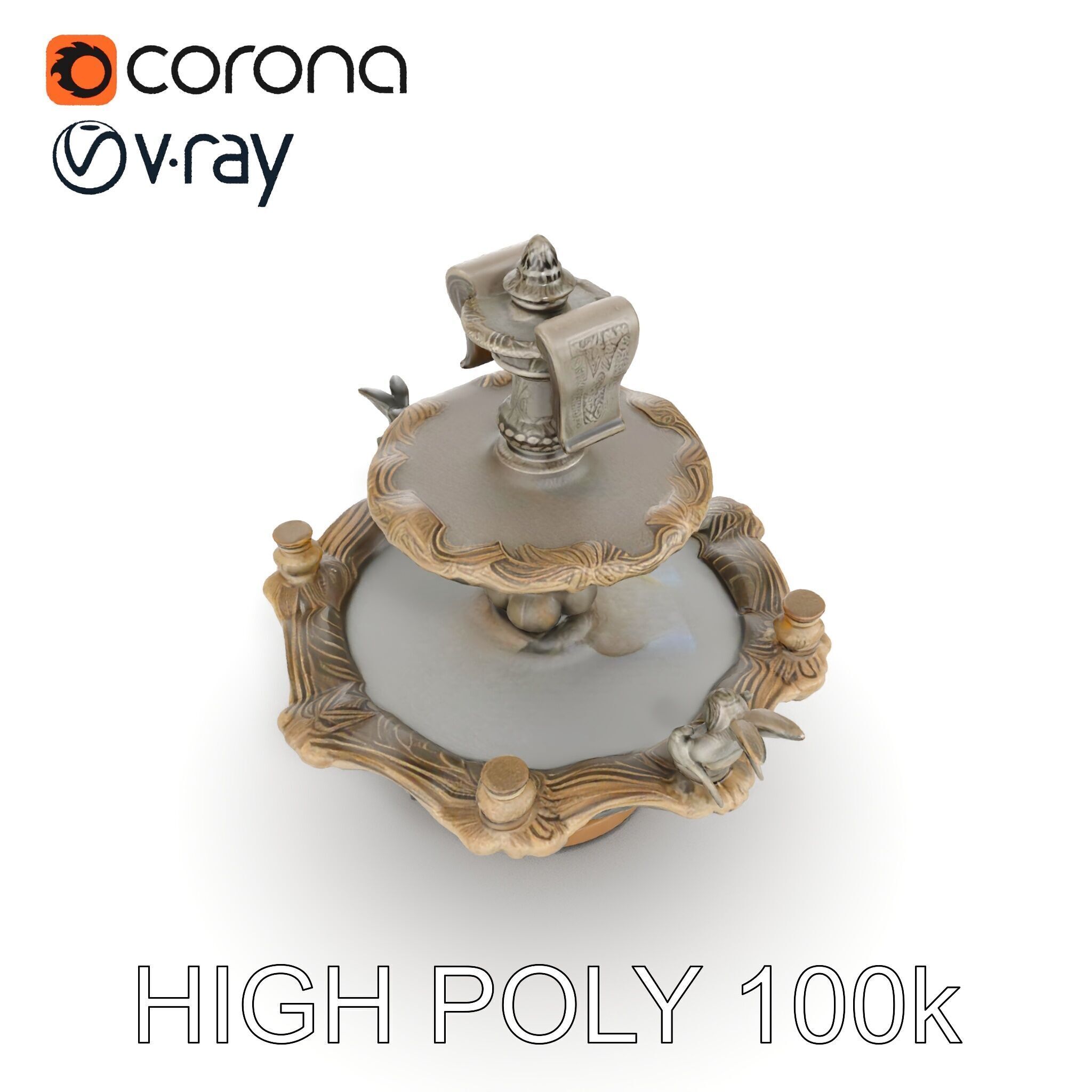 Ornate Tiered Fountain with Cherubs D Model Pack Low-poly 3D model_22