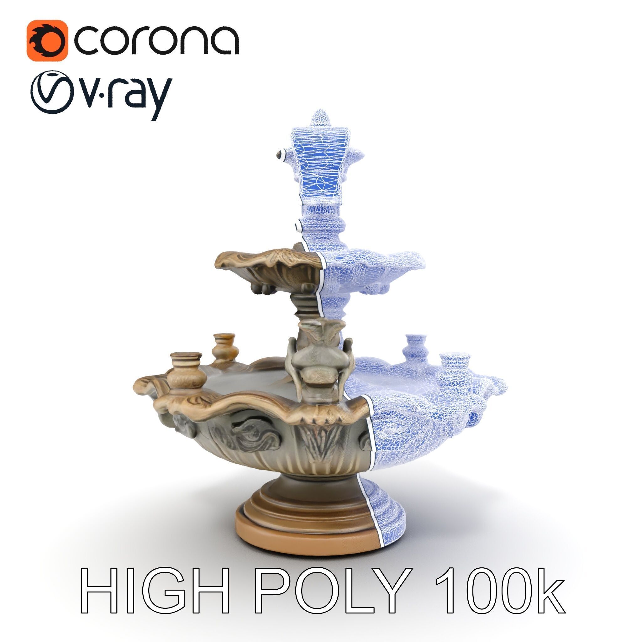 Ornate Tiered Fountain with Cherubs D Model Pack Low-poly 3D model_24