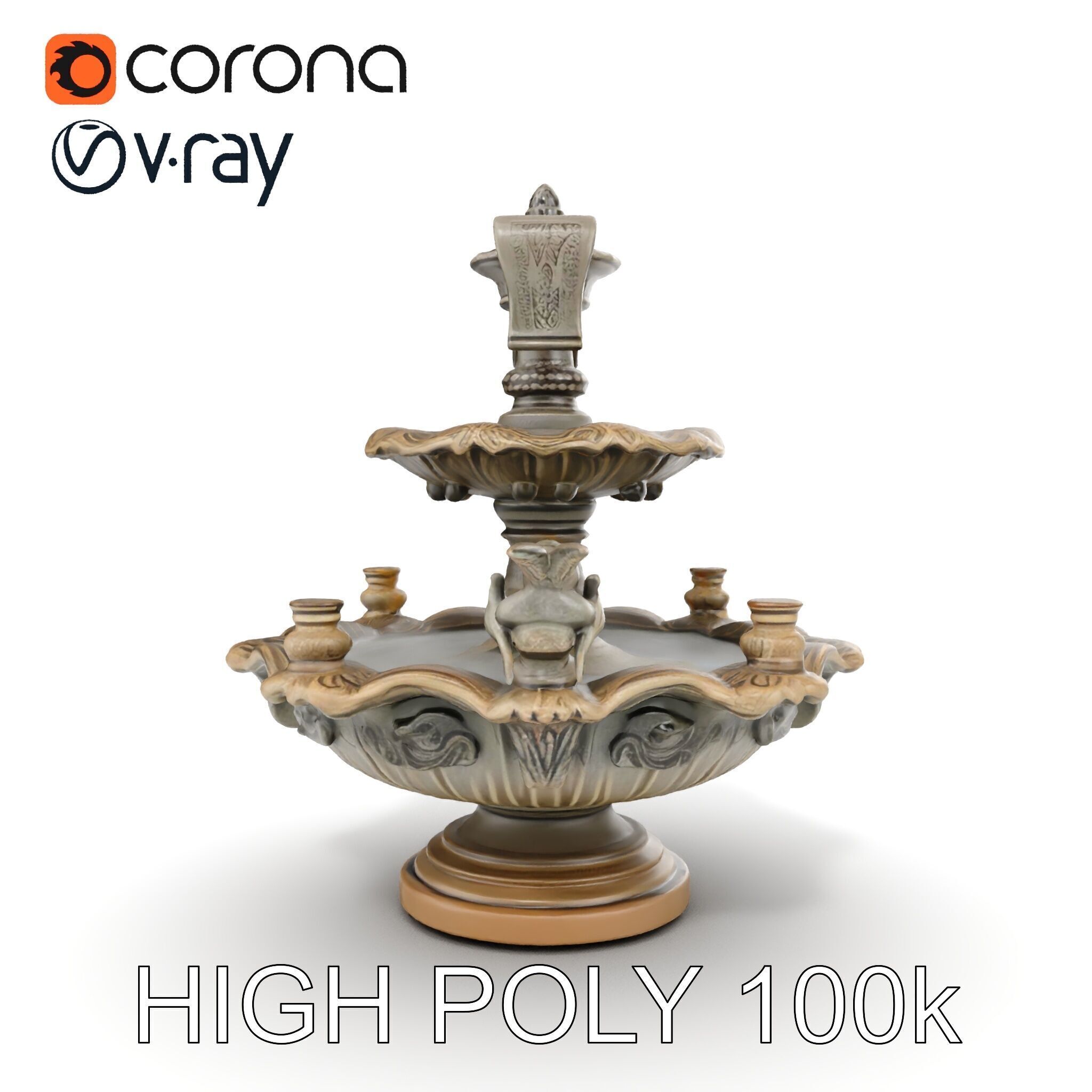 Ornate Tiered Fountain with Cherubs D Model Pack Low-poly 3D model_36