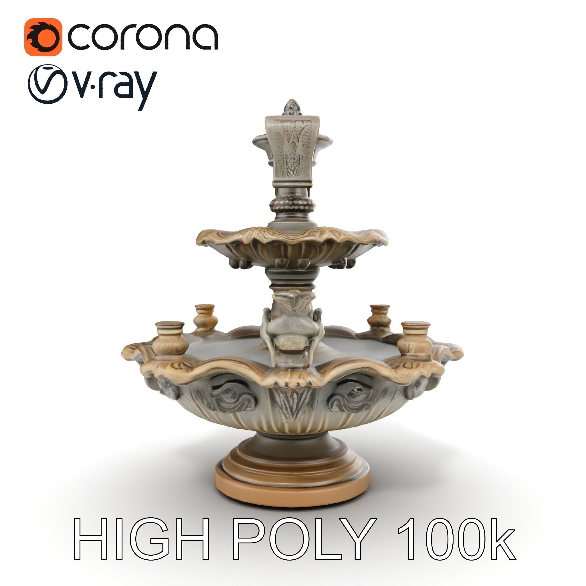 Ornate Tiered Fountain with Cherubs D Model Pack Low-poly 3D model_26
