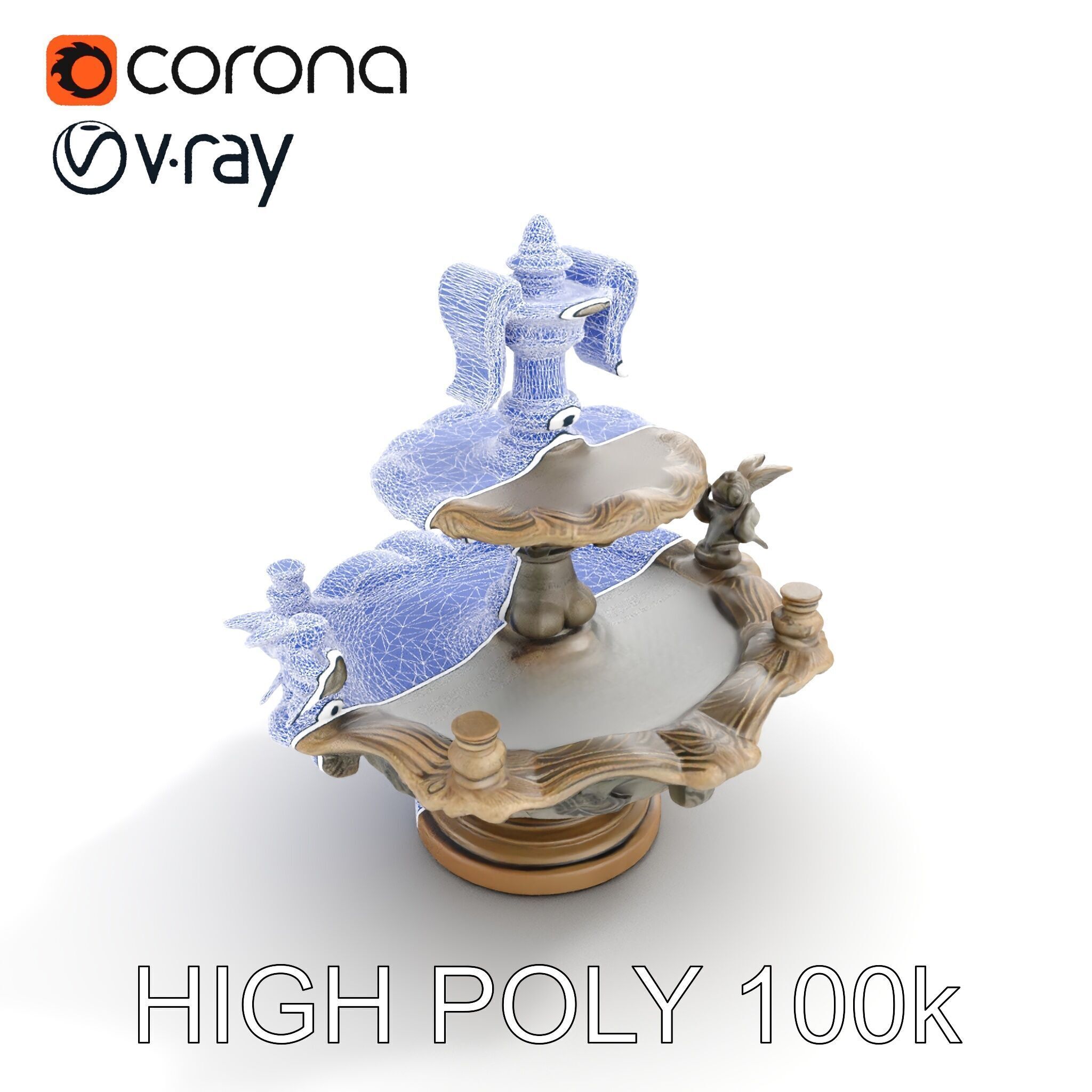 Ornate Tiered Fountain with Cherubs D Model Pack Low-poly 3D model_33