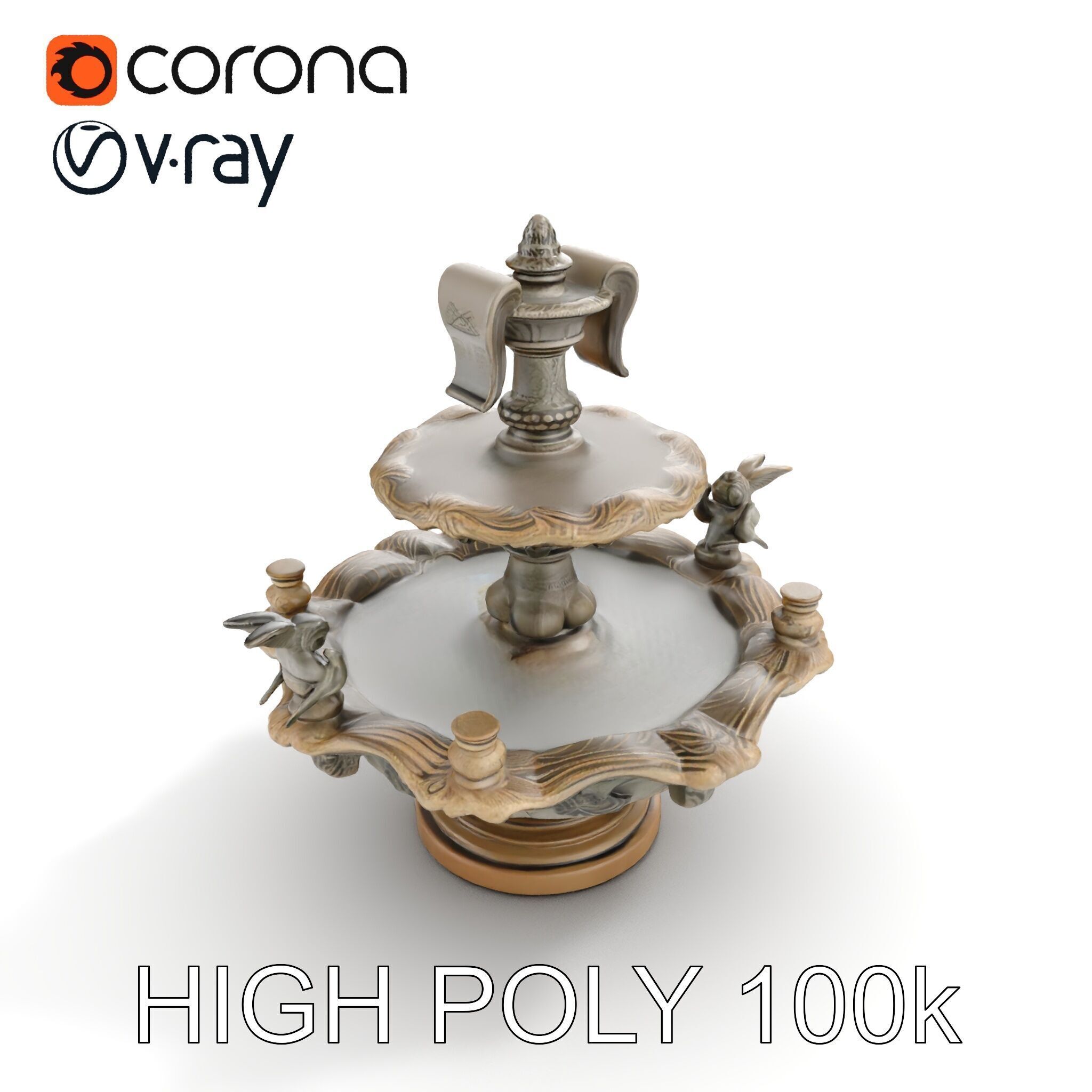 Ornate Tiered Fountain with Cherubs D Model Pack Low-poly 3D model_7