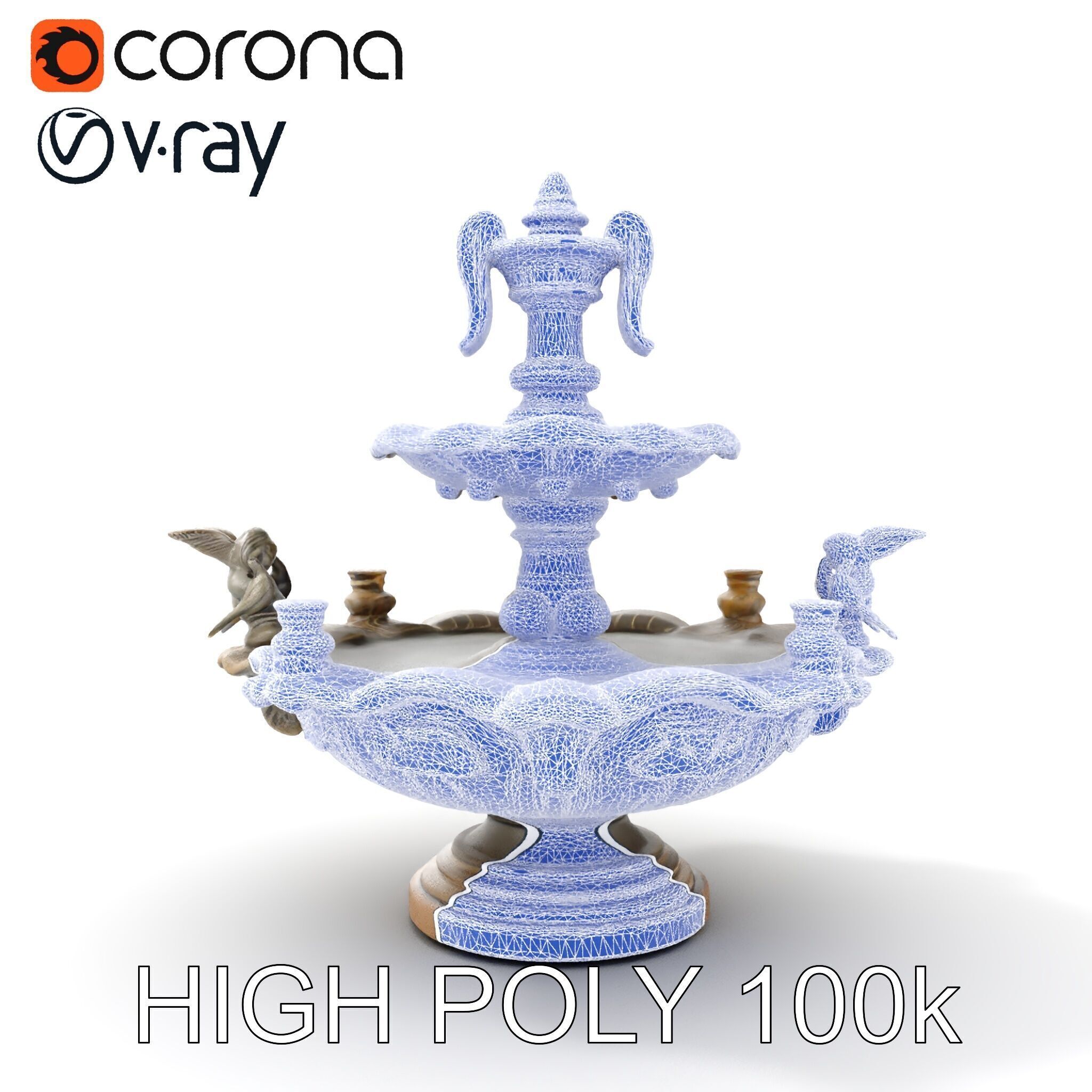 Ornate Tiered Fountain with Cherubs D Model Pack Low-poly 3D model_32