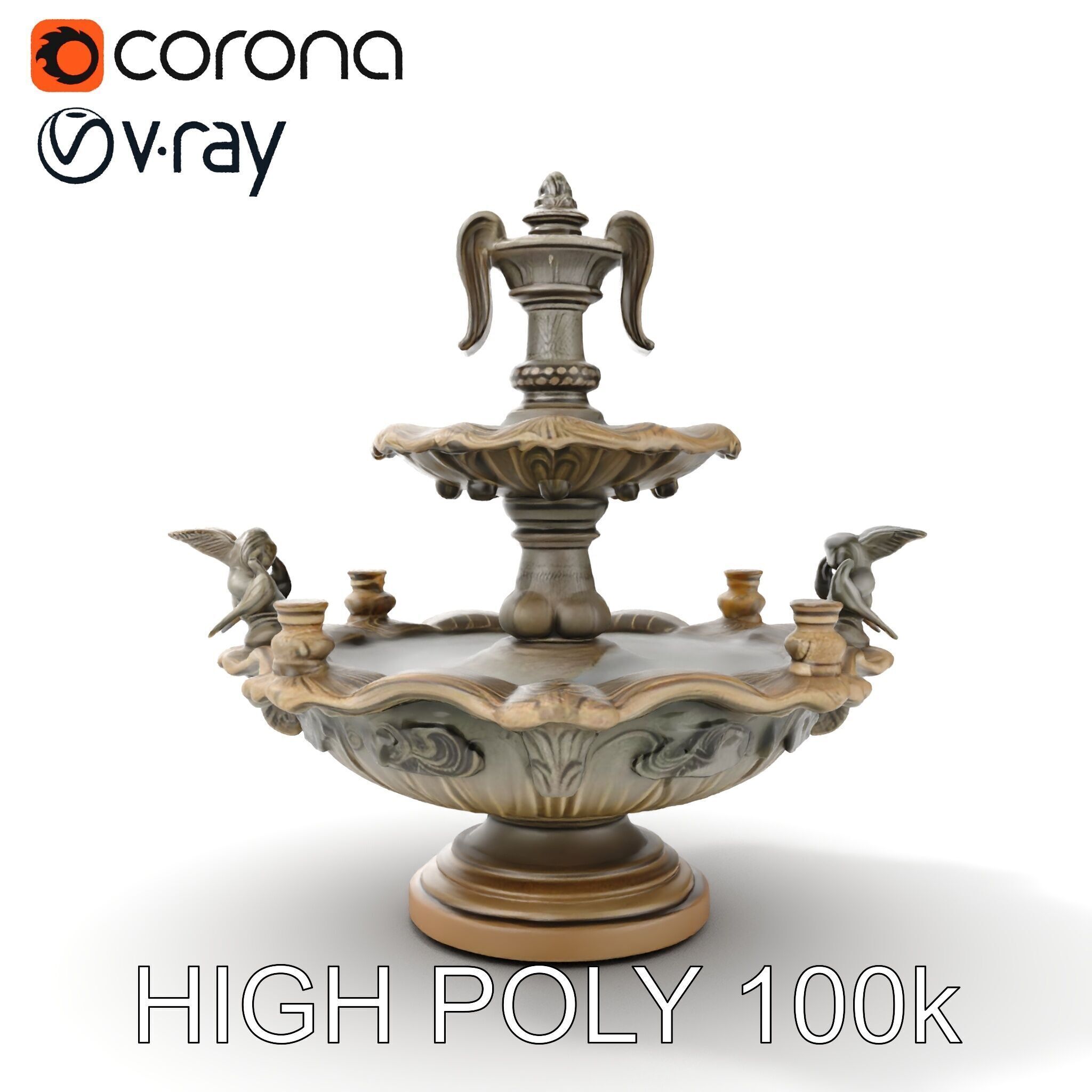 Ornate Tiered Fountain with Cherubs D Model Pack Low-poly 3D model_25