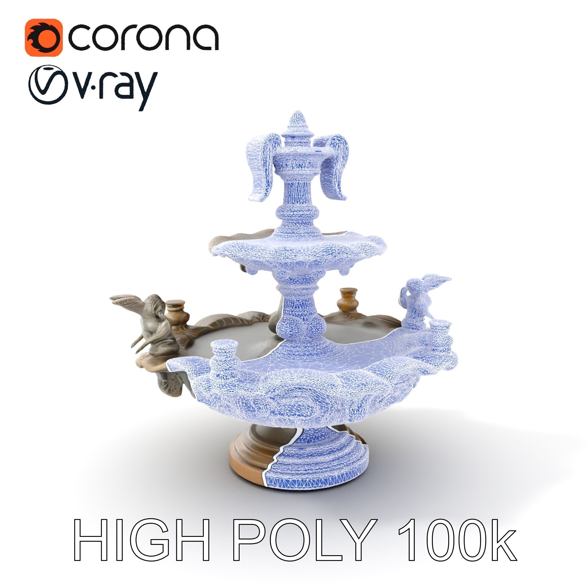 Ornate Tiered Fountain with Cherubs D Model Pack Low-poly 3D model_12