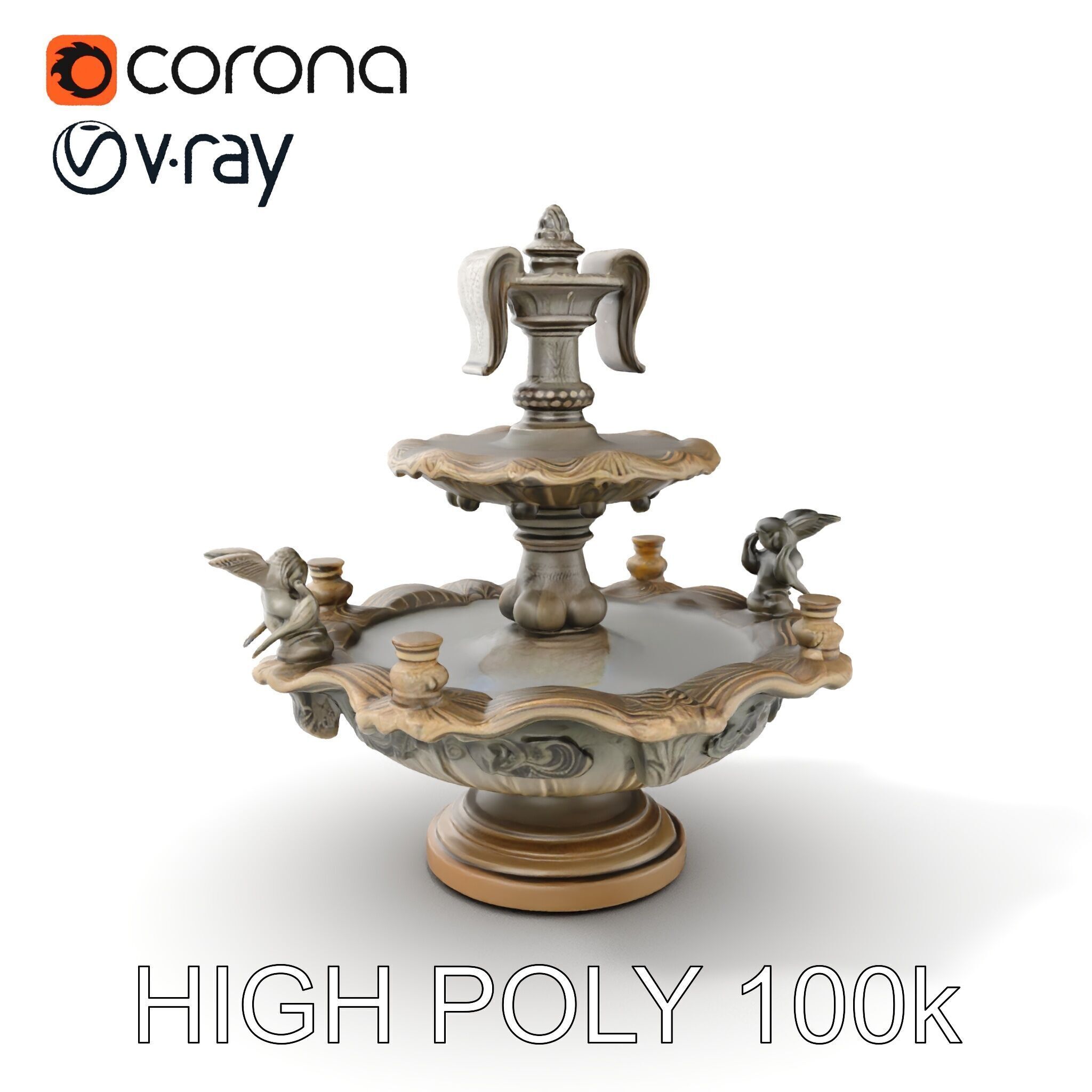 Ornate Tiered Fountain with Cherubs D Model Pack Low-poly 3D model_13