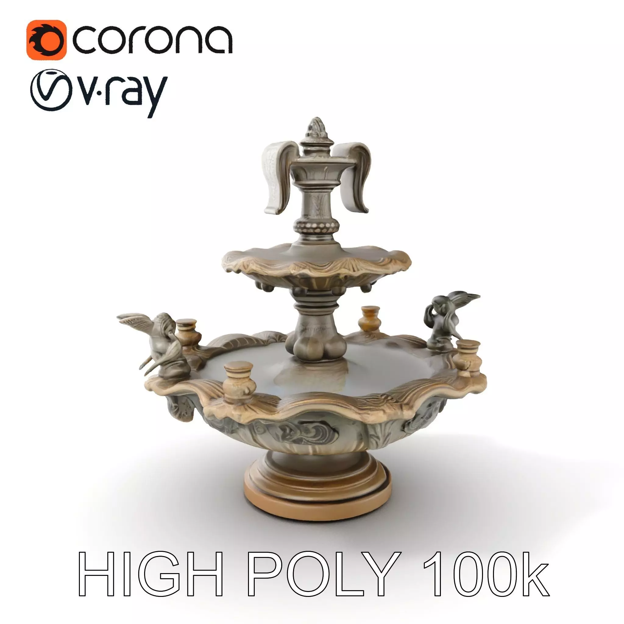 Ornate Tiered Fountain with Cherubs D Model Pack Low-poly 3D model_0