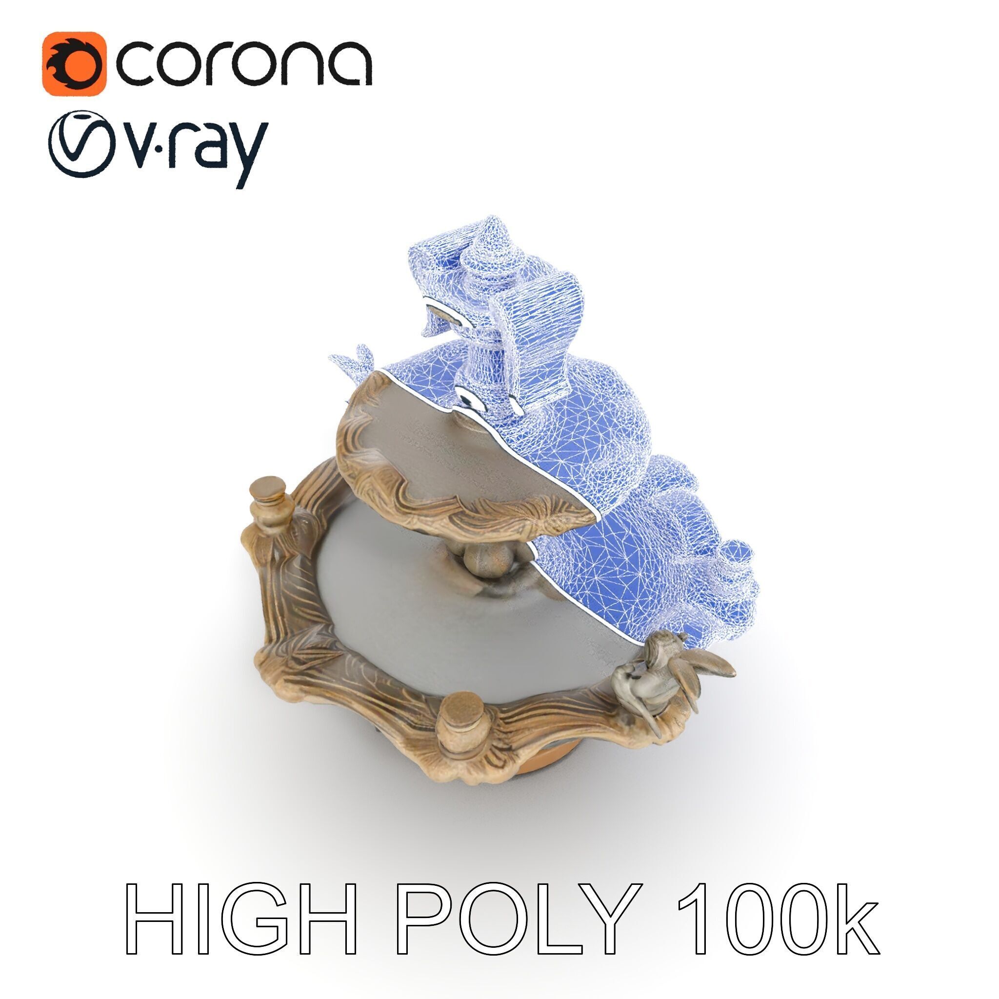 Ornate Tiered Fountain with Cherubs D Model Pack Low-poly 3D model_29