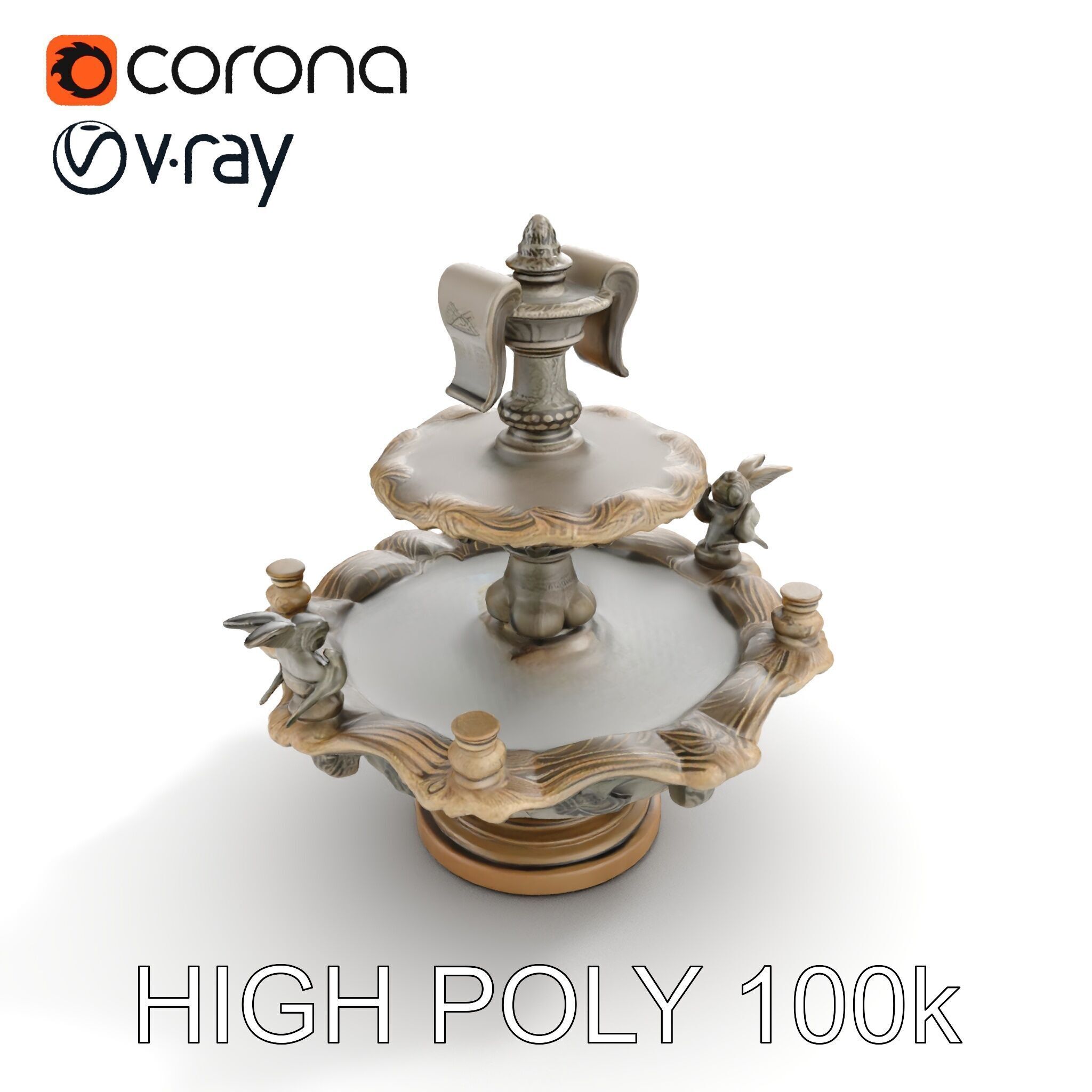 Ornate Tiered Fountain with Cherubs D Model Pack Low-poly 3D model_16