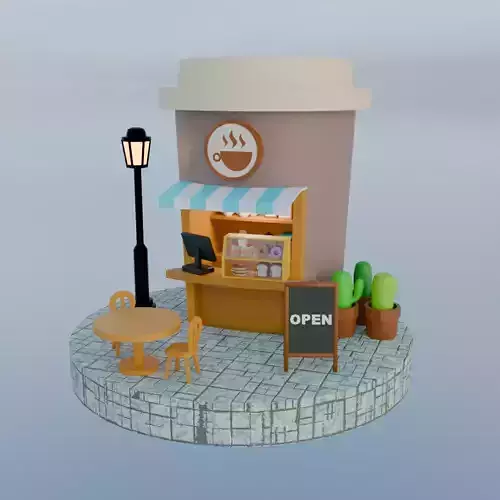 Low-poly diorama style chilled cup type cafe