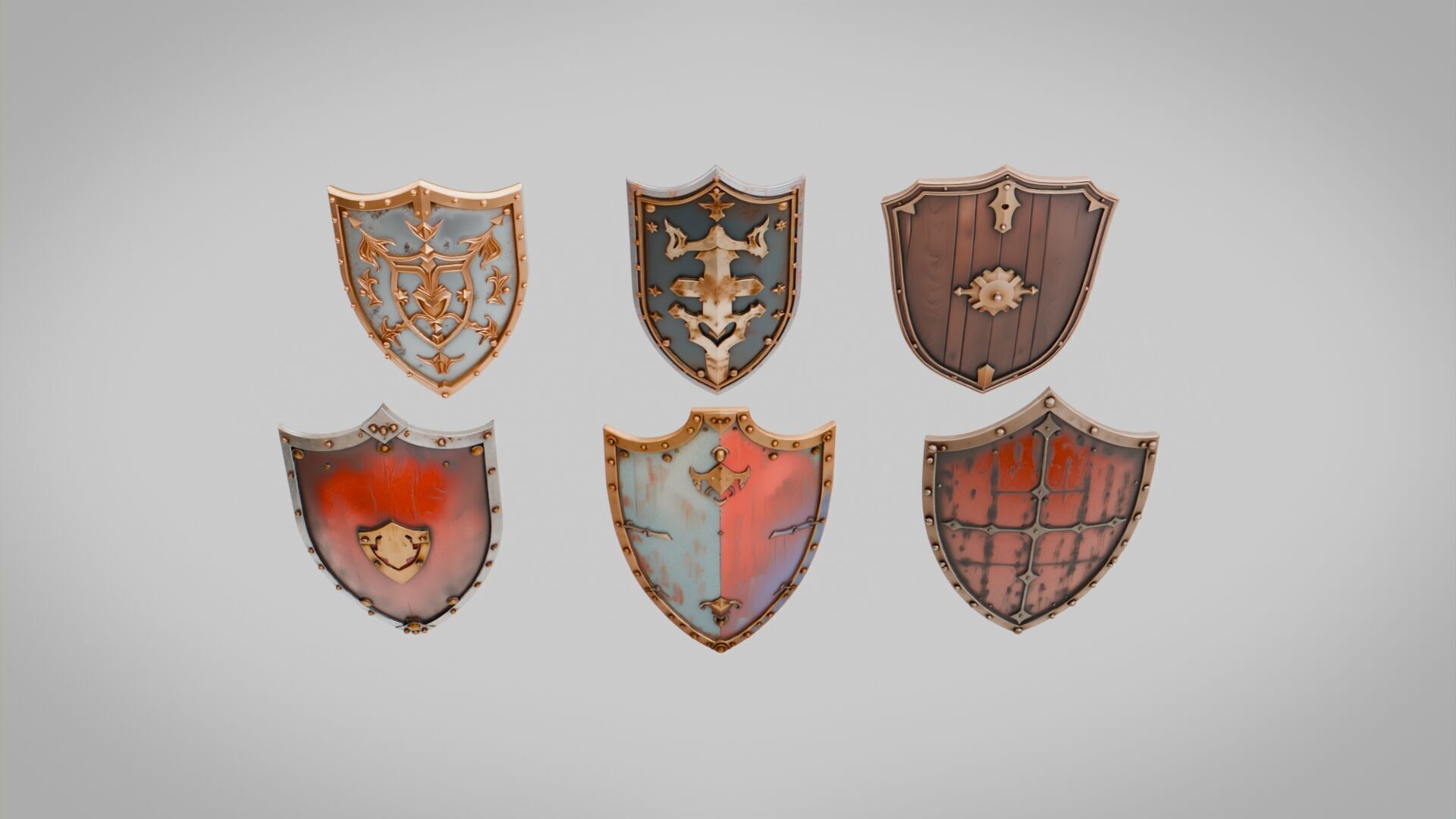 Shields Pack Collection Low-poly 3D model_5