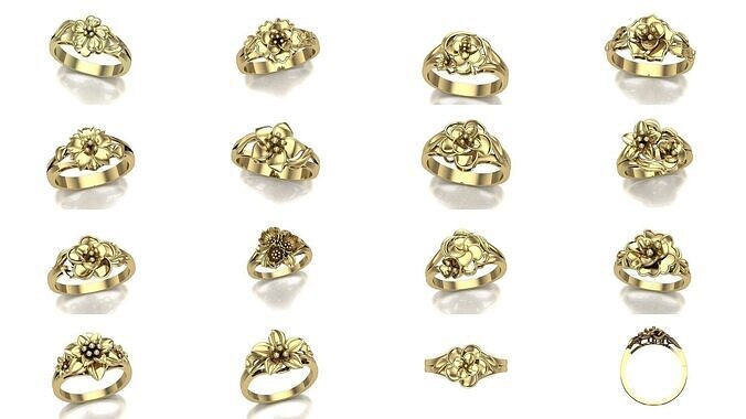 Combo 30 Rings flowers  3D Model Collection