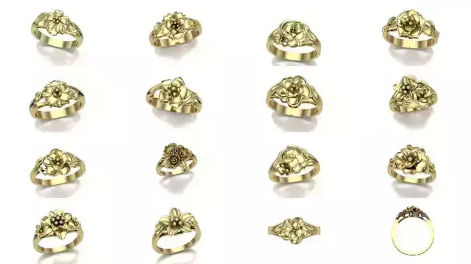 Combo 30 Rings flowers  3D Model Collection
