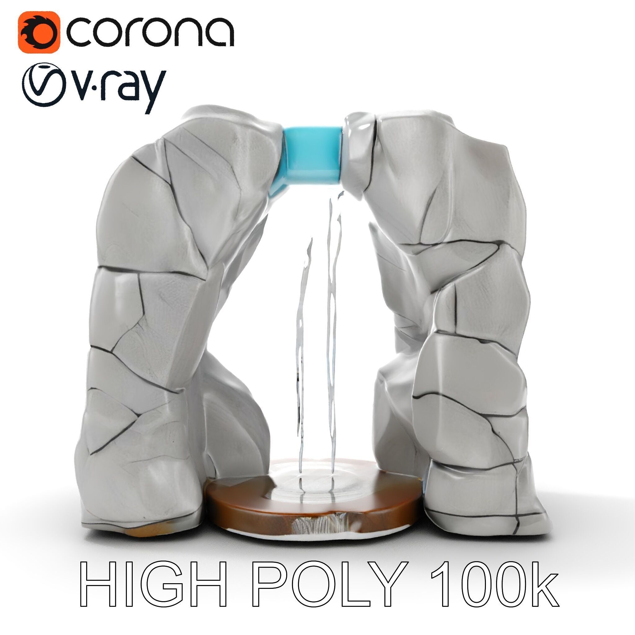 Natural Stone Arch Waterfall Model Pack Low-poly 3D model_21