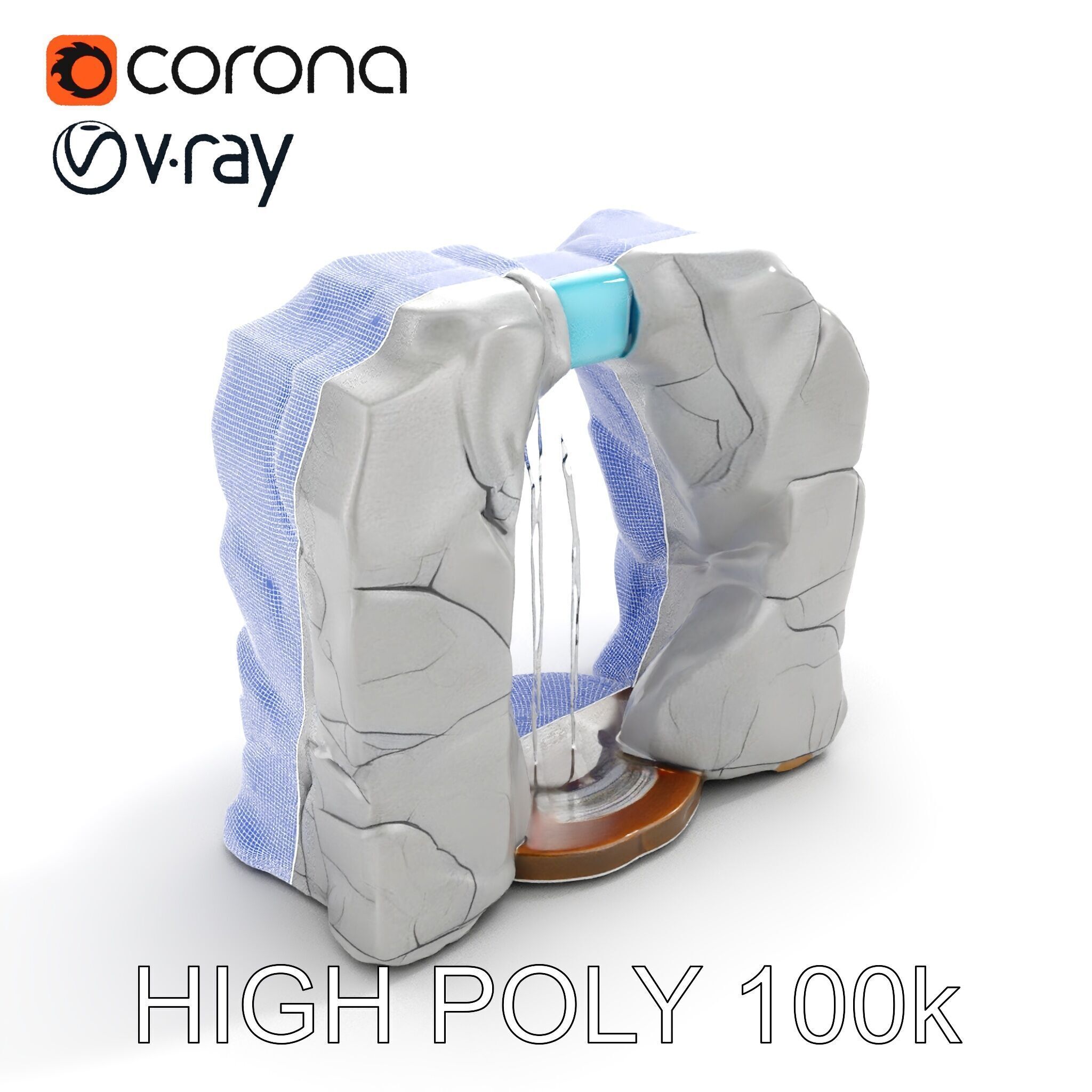 Natural Stone Arch Waterfall Model Pack Low-poly 3D model_30