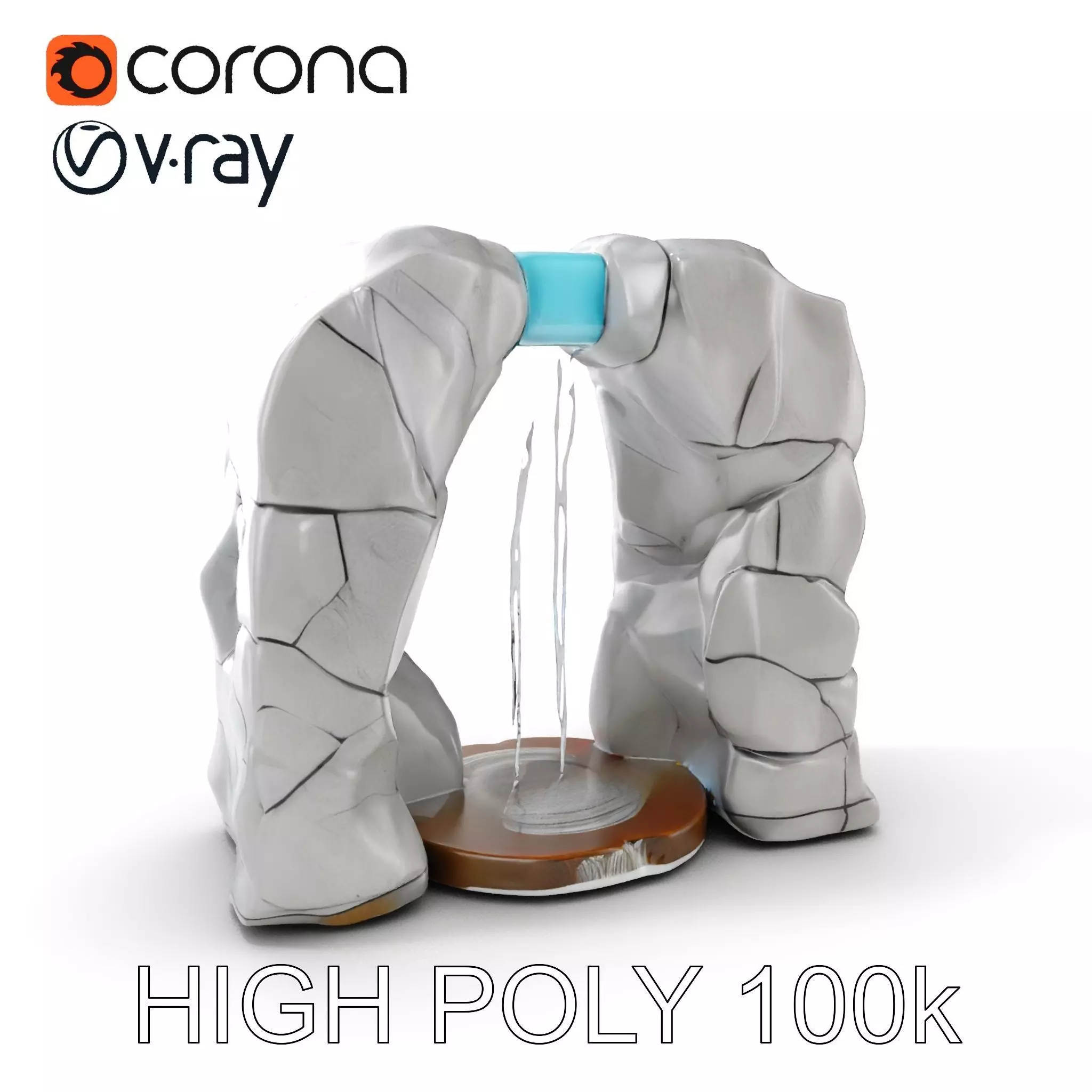 Natural Stone Arch Waterfall Model Pack Low-poly 3D model_0