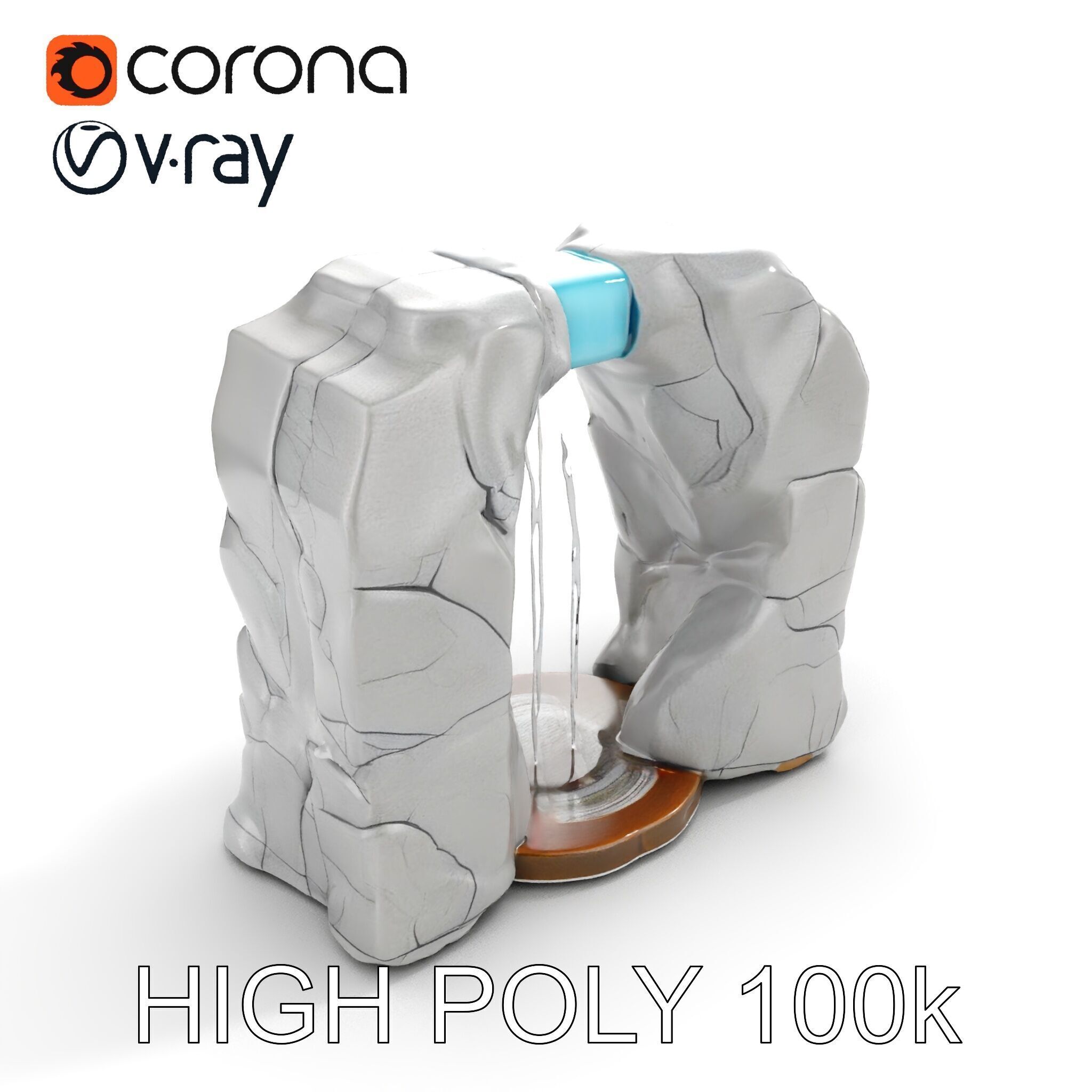 Natural Stone Arch Waterfall Model Pack Low-poly 3D model_15