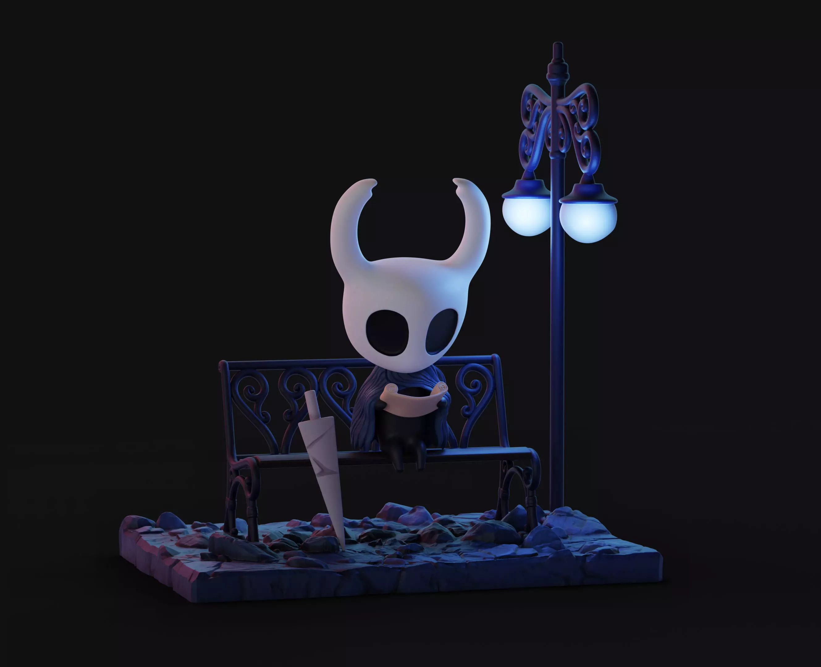 Hollow Knight Bench Diorama 3D Printable Scene Hollow Knight 3D print model
