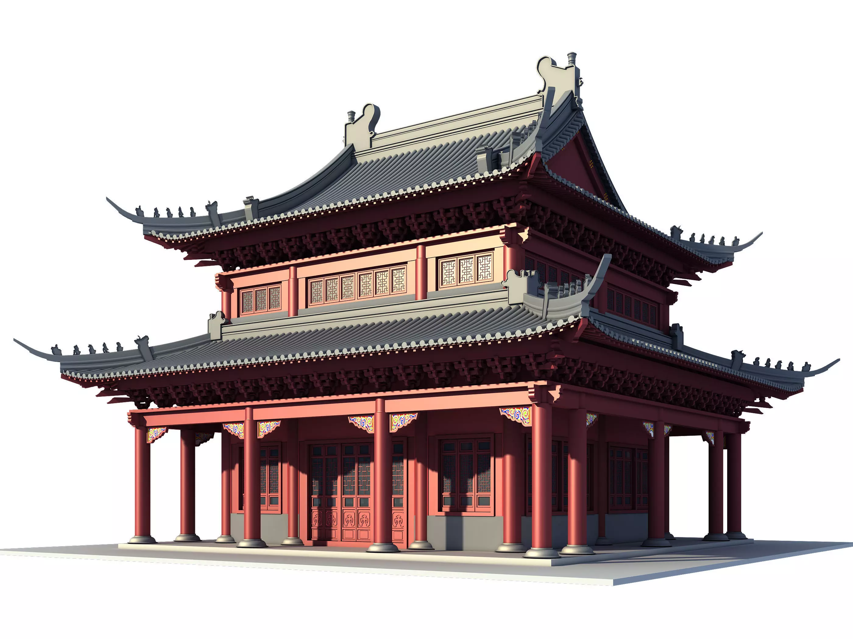 Chinese ancient architecture Low-poly 3D model_0