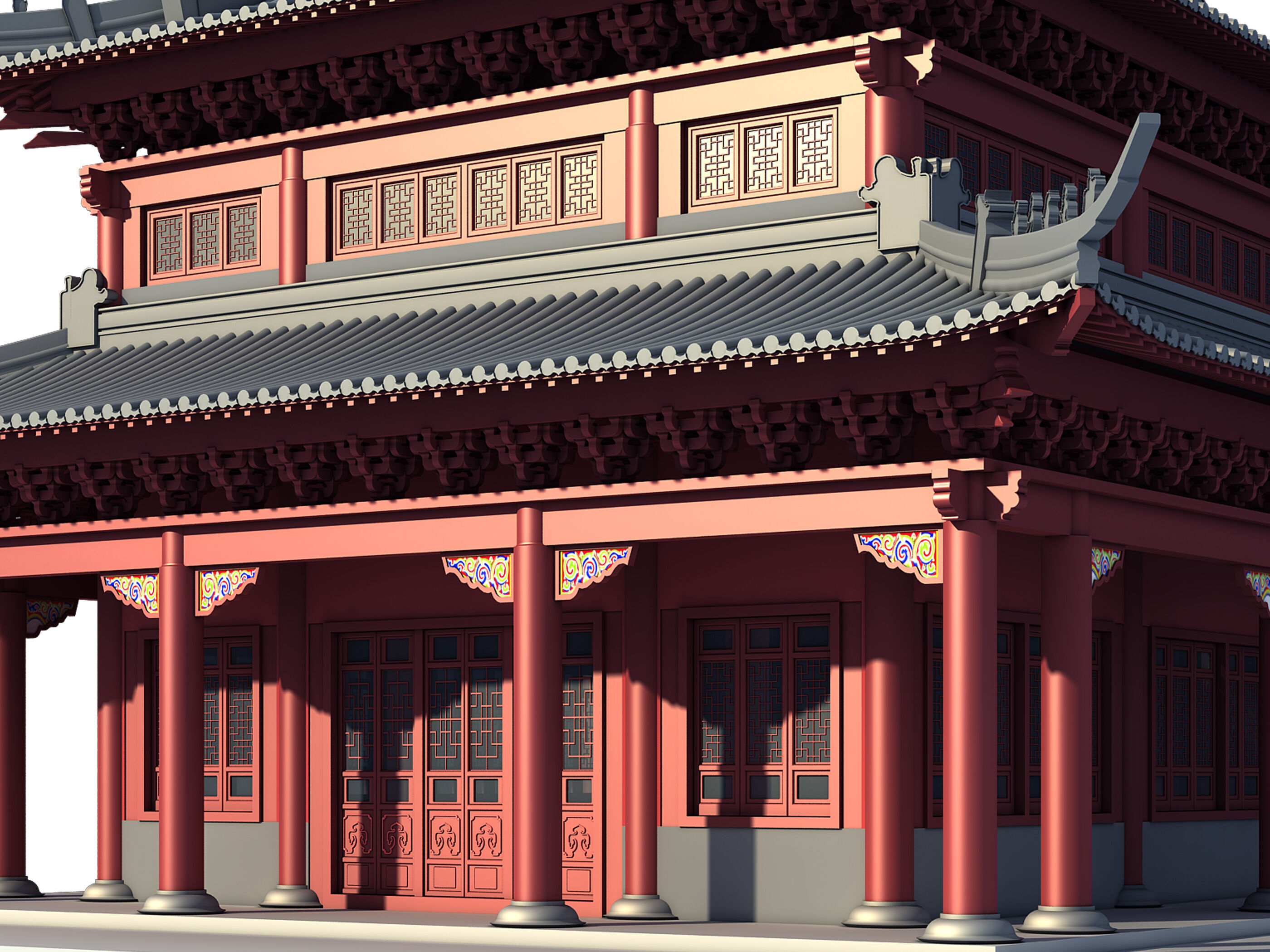 Chinese ancient architecture Low-poly 3D model_1