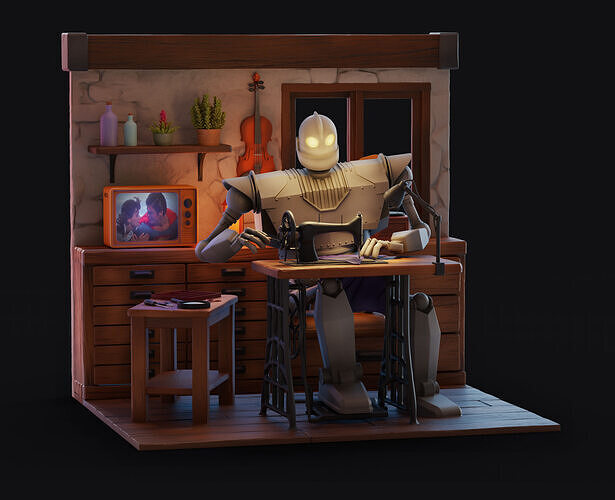 Cozy Iron Giant Sewing Room 3D Printable Diorama Scene 3D print model