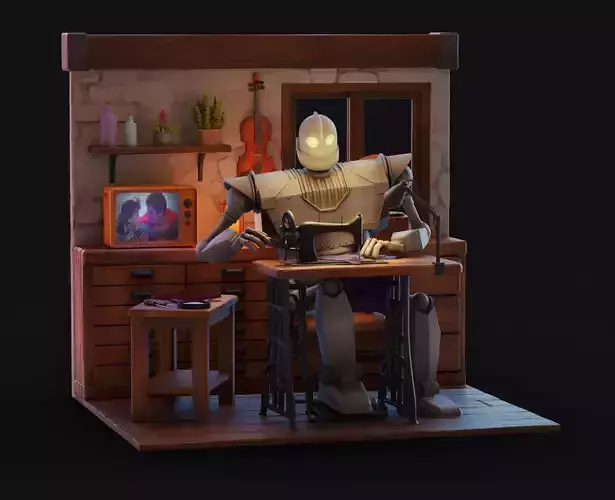 Cozy Iron Giant Sewing Room 3D Printable Diorama Scene 3D print model