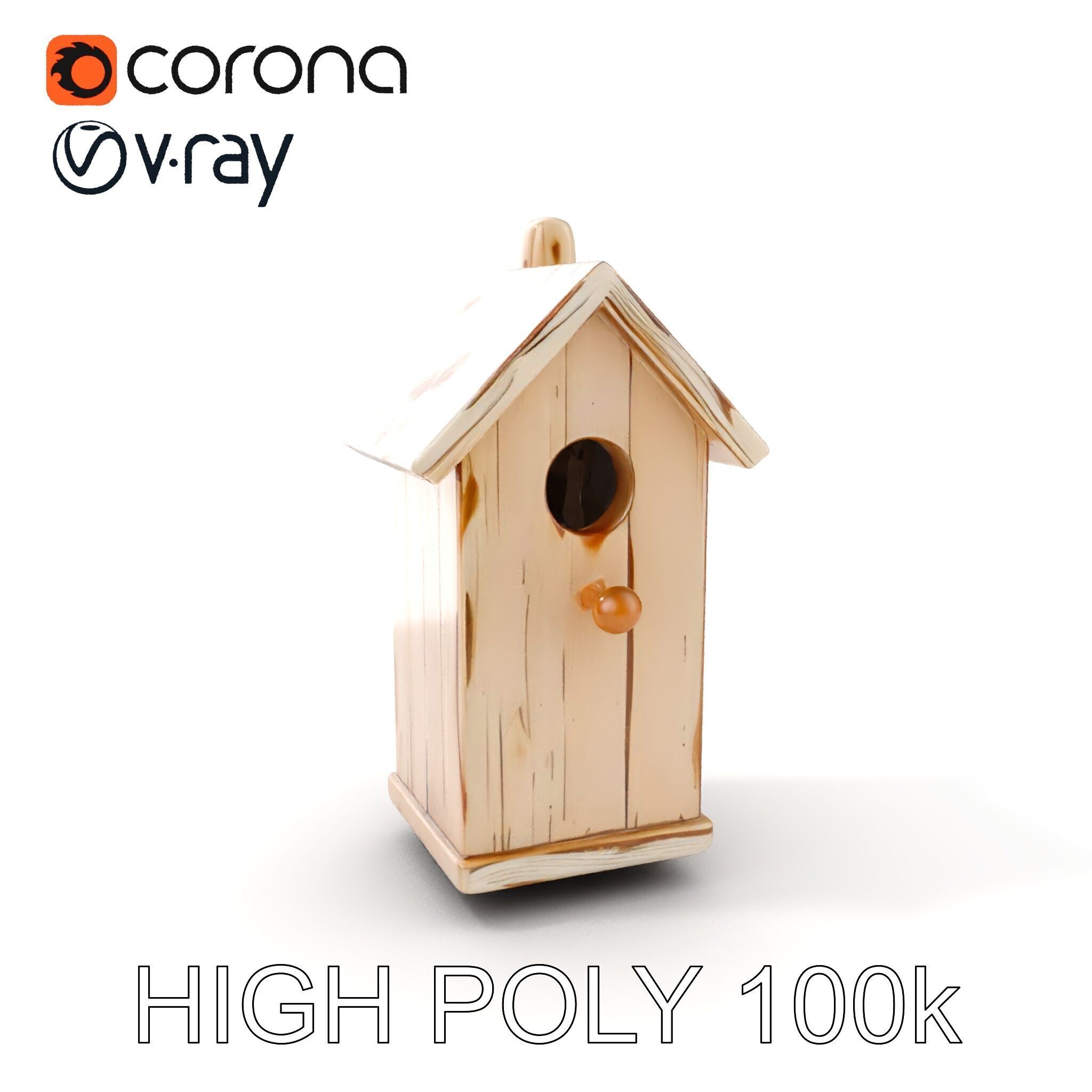 Wooden Birdhouse Model Pack with Natural Texture Low-poly 3D model_7