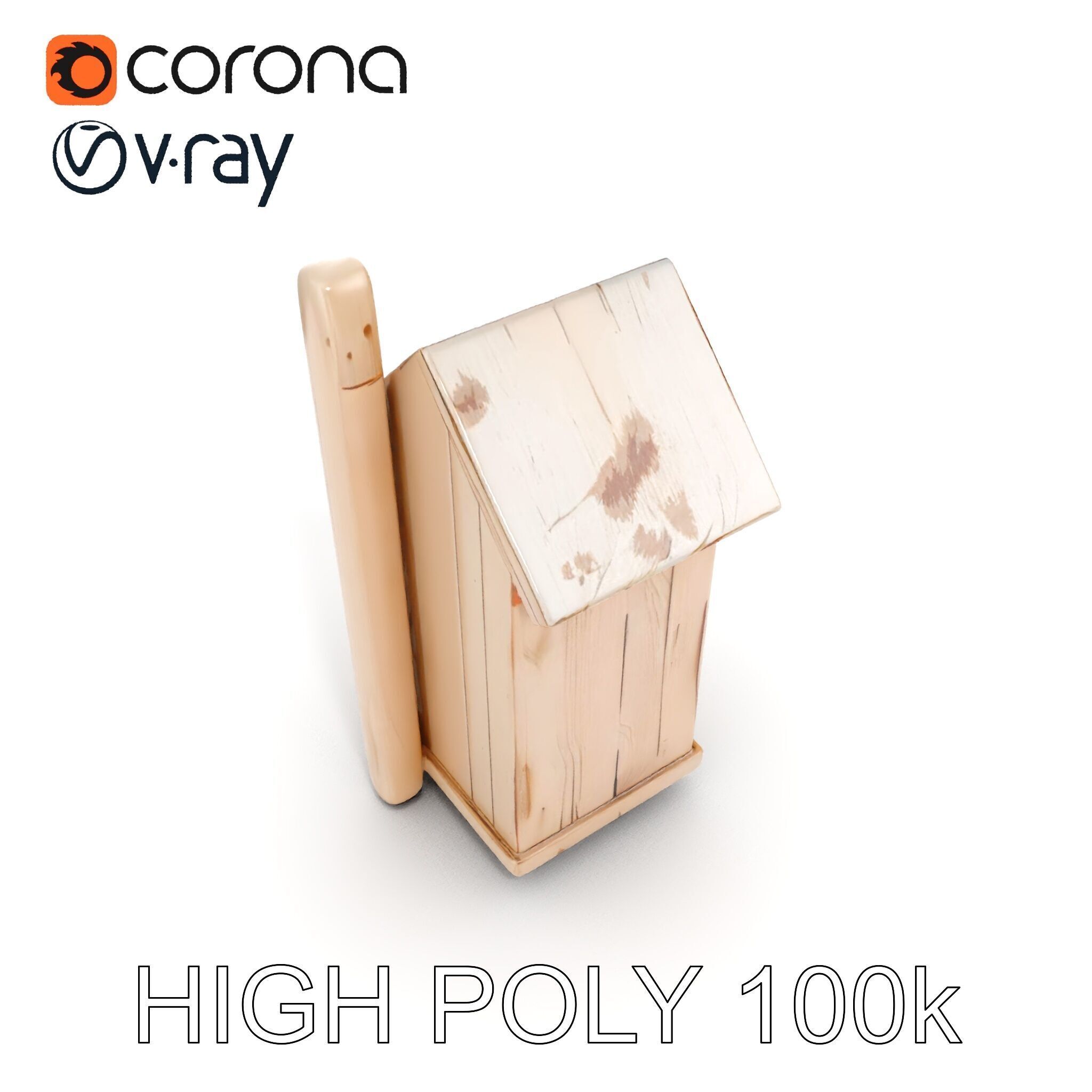 Wooden Birdhouse Model Pack with Natural Texture Low-poly 3D model_10