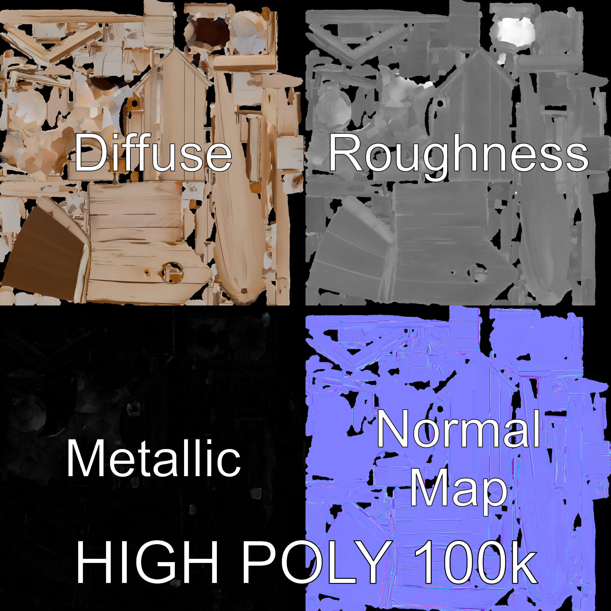 Wooden Birdhouse Model Pack with Natural Texture Low-poly 3D model_4