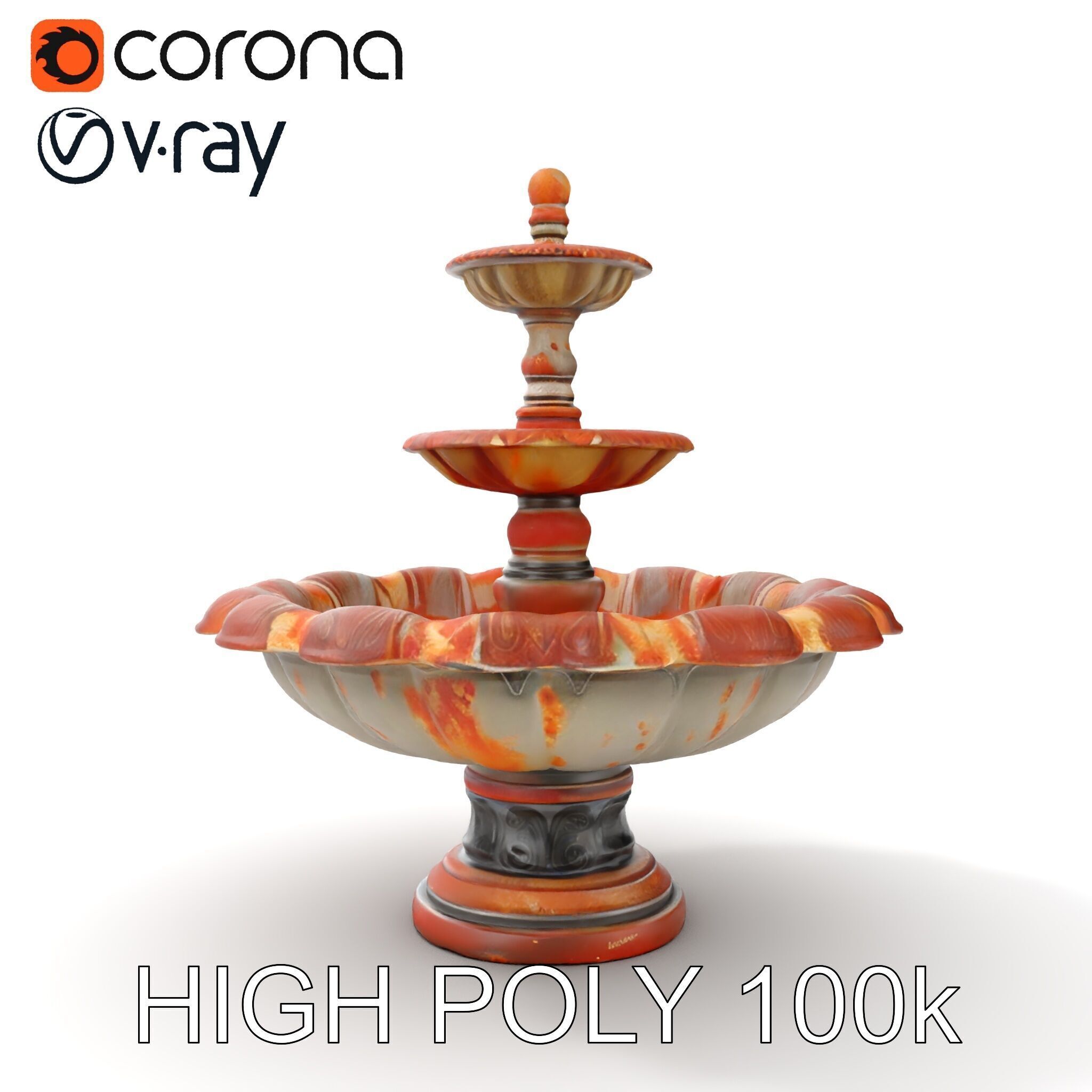 Classic Ornate Fountain Model Pack Low-poly 3D model_24