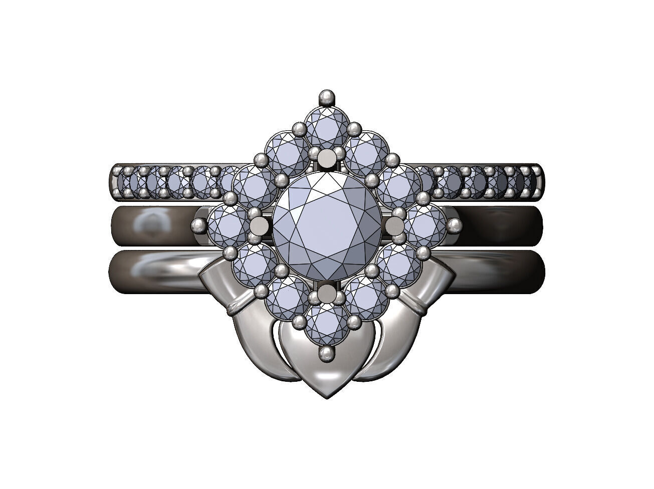 Rhombus diamond cluster Claddagh eternity guards ring US size 7 3D print model_14