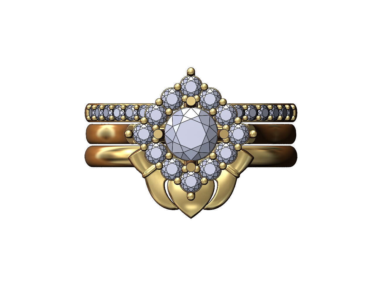 Rhombus diamond cluster Claddagh eternity guards ring US size 7 3D print model_1