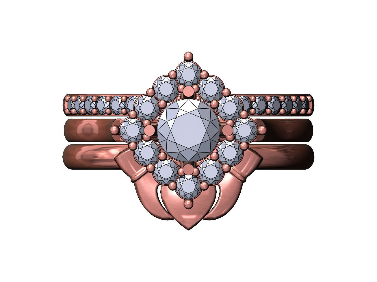 Rhombus diamond cluster Claddagh eternity guards ring US size 7 3D print model_12