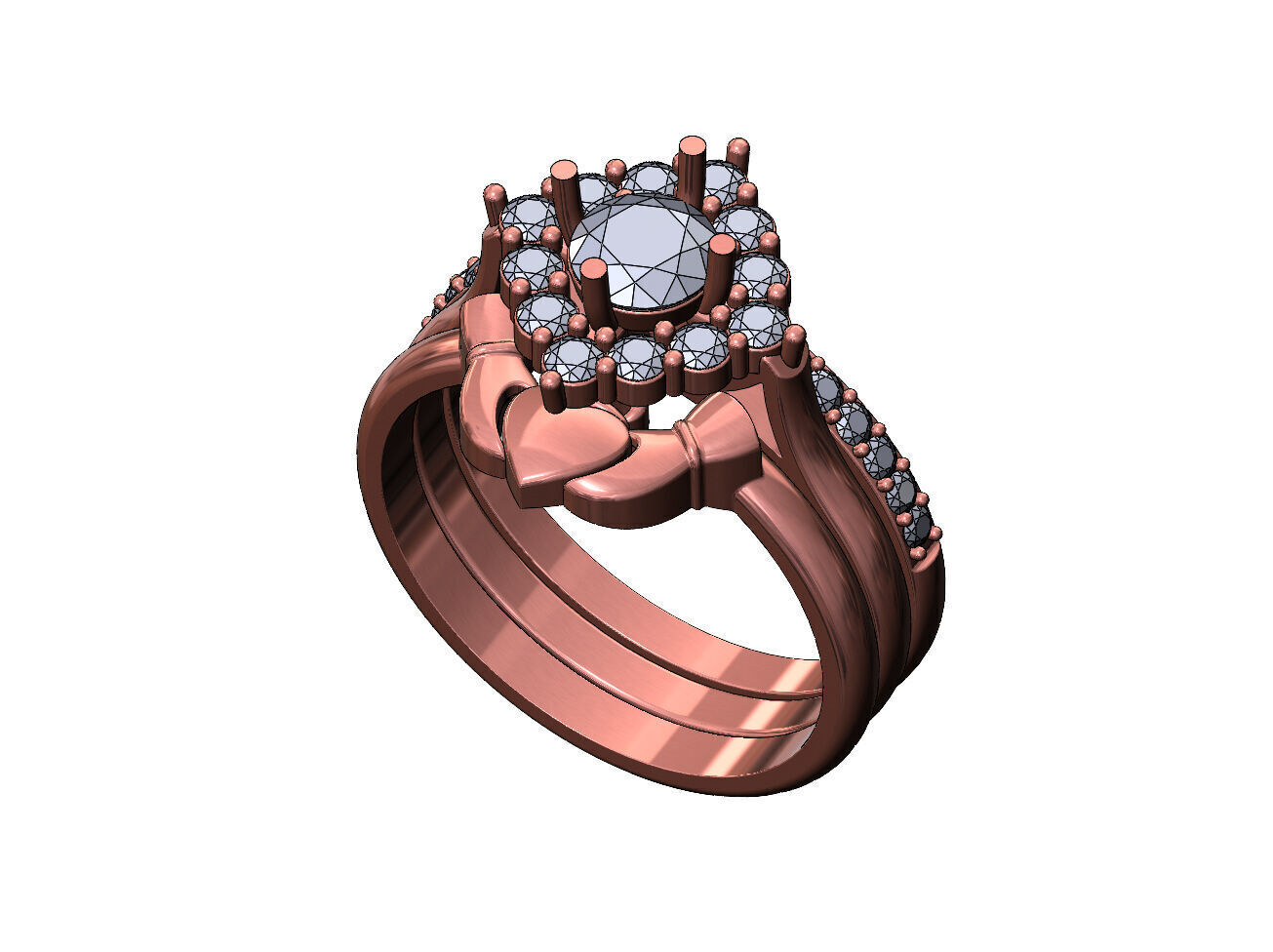 Rhombus diamond cluster Claddagh eternity guards ring US size 7 3D print model_11