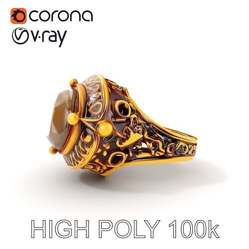 Ornate Gold Ring D Model Pack Low-poly 3D model