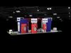 Modern exhibition display booth red and blue accent Low-poly 3D model_1
