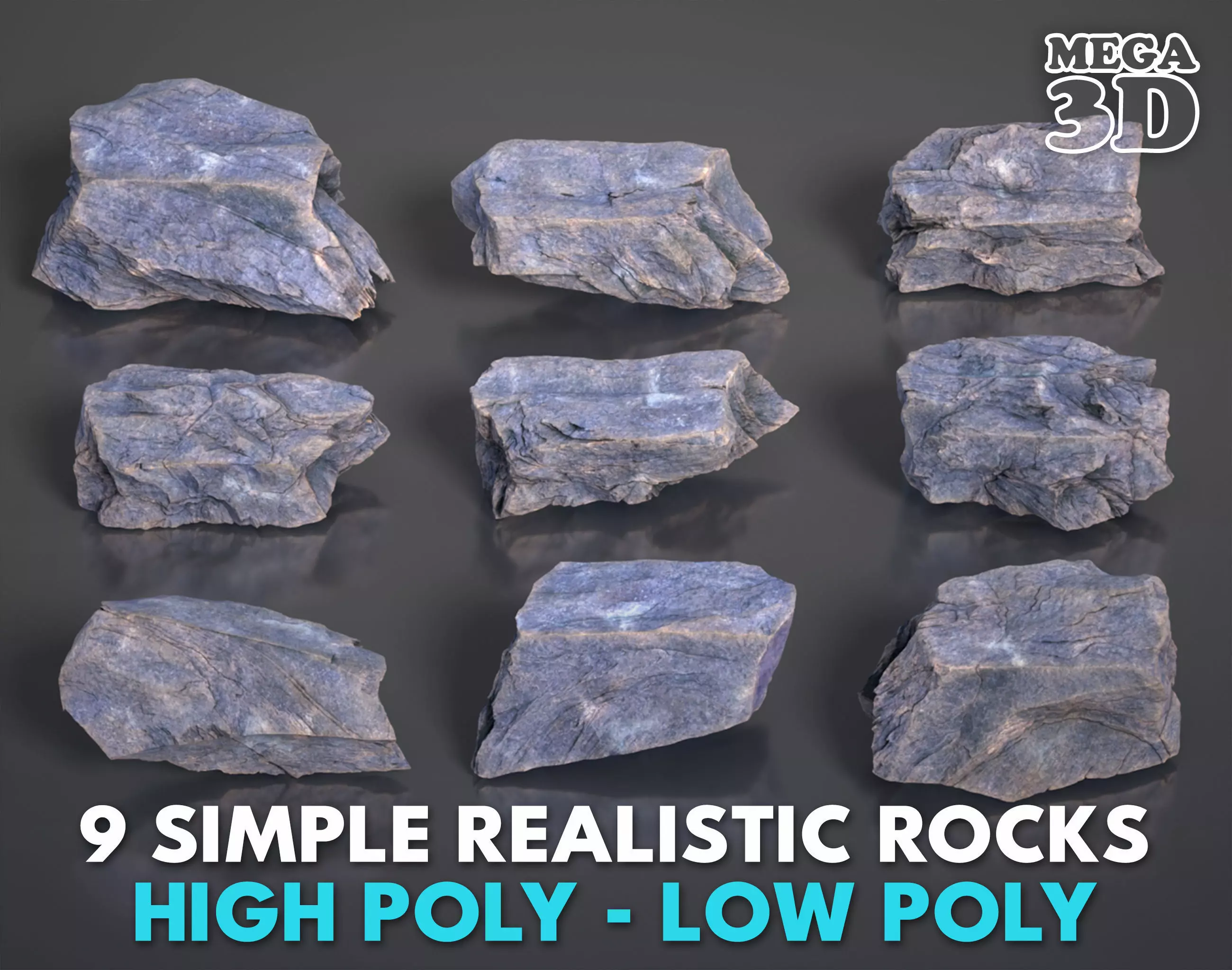 9 Simple Realistic Rocks - 250623 Low-poly 3D model_0