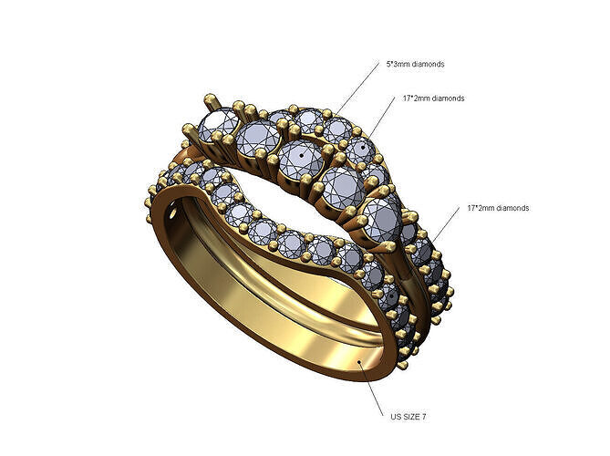Double curved half eternity guard 3mm arc diamond US size 7 3D print model